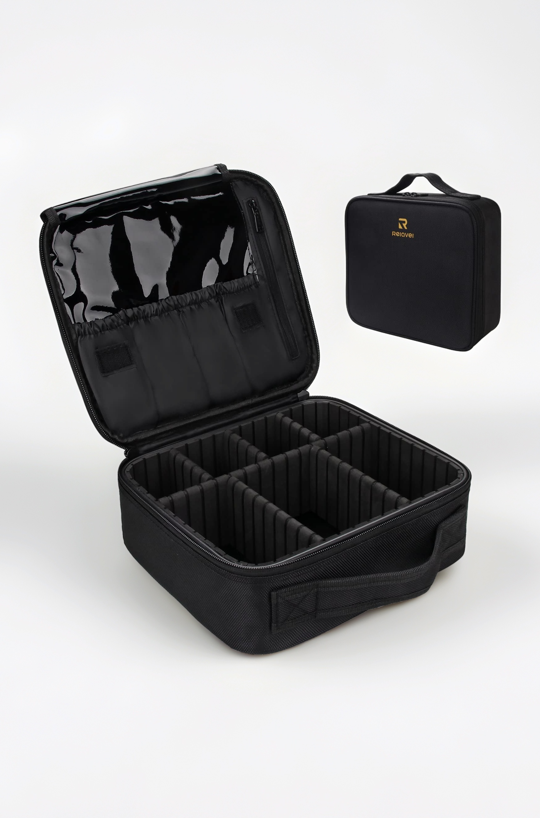 Travelmall Travel Makeup Train Case Portable Artist Storage Bag 10.3 Inch with Adjustable Dividers (Black)