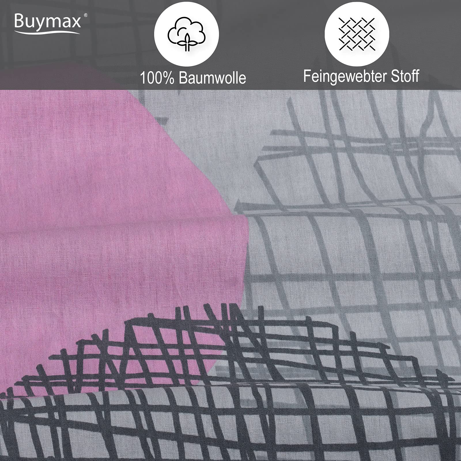 Buymax Bettwäsche 135x200 cm 4-teilig – Bettwäsche Set Renforcé 100% Baumwolle, 2 x Bettbezug 135x200 cm und 2 x Kissenbezüge 80x80 cm, Oeko-TEX, Reißverschluss, weich und atmungsaktiv