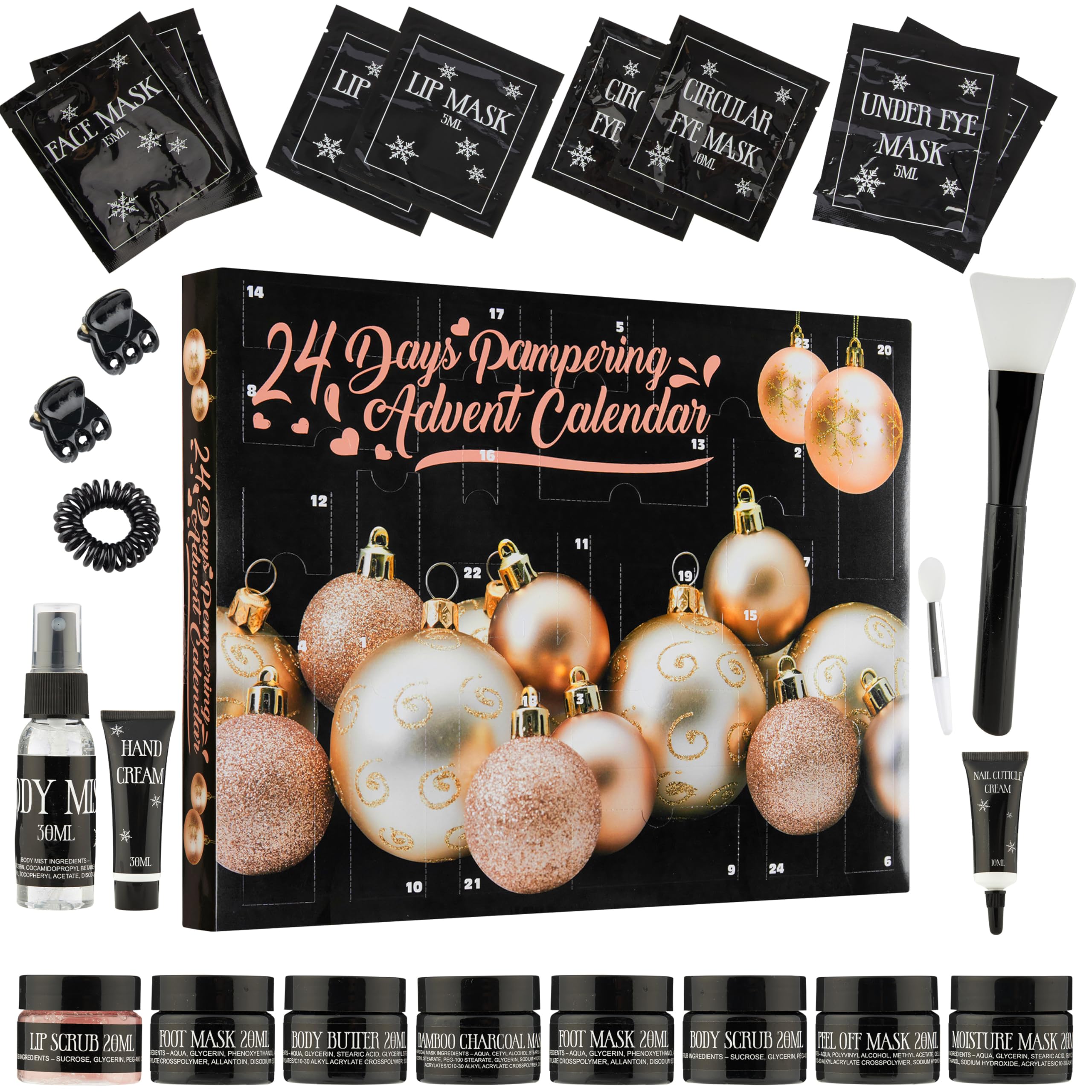 KreativeKraft Beauty Advent Calendar 2025, Makeup Set, Pampering Skincare Christmas Countdown Calendar for Girlfriend Wife Mum Sister, Gifts for Her (Black/Gold)