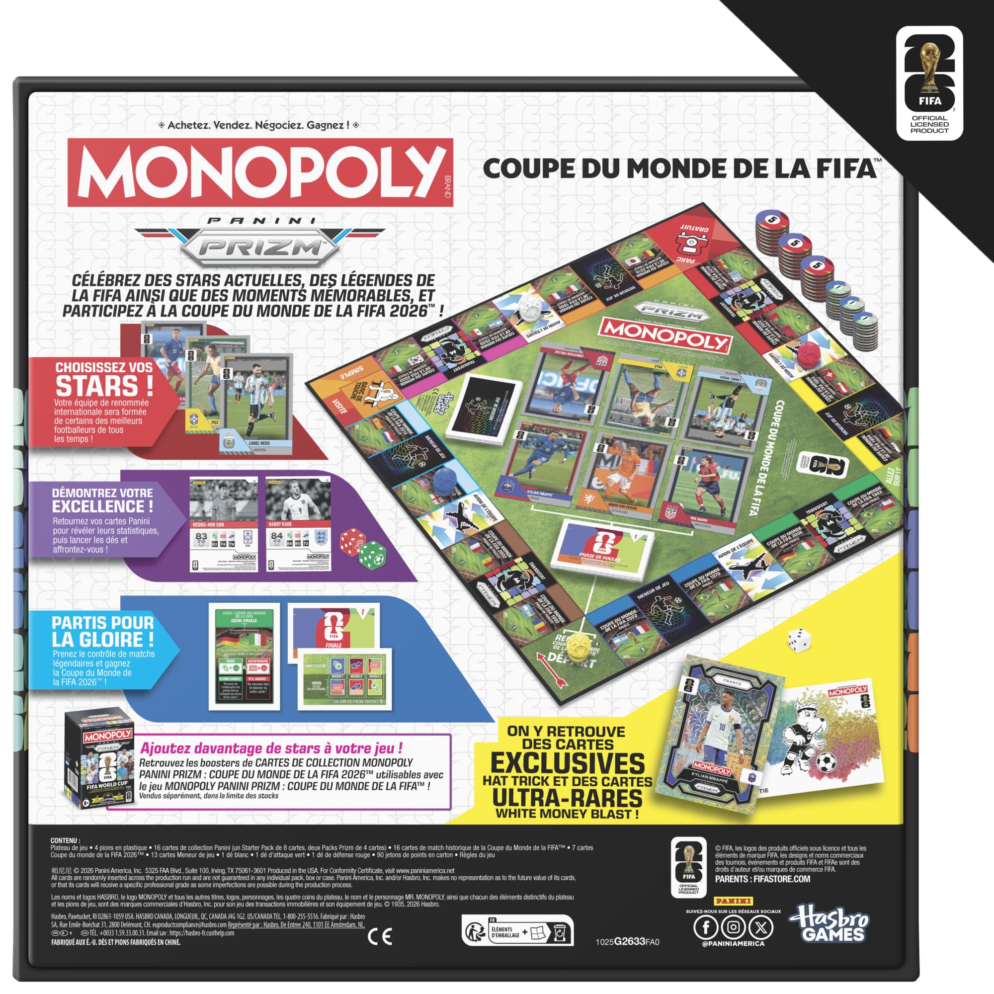 Monopoly Panini Prizm: FIFA World Cup Juego de Fútbol con Cartas Monopoly Panini Prizm Copa Mundial de la FIFA 2026 I a Partir de 8 años - Versión Francesa