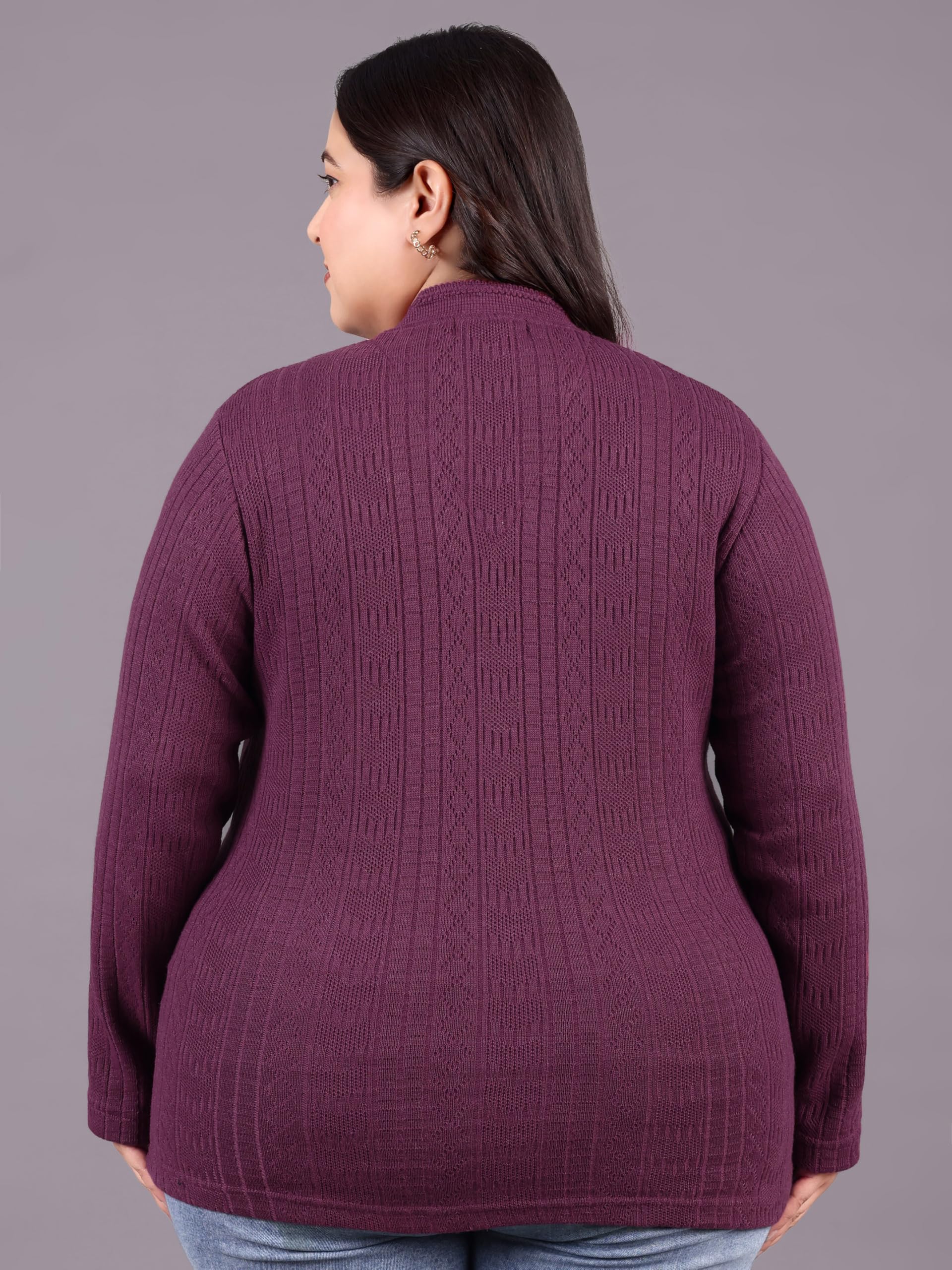 HIFZAA Plus Size Sweater for Womens Woolen Full Sleeve Cardigan 3XL 4XL 5XL 6XL - Image 3 thumbnail