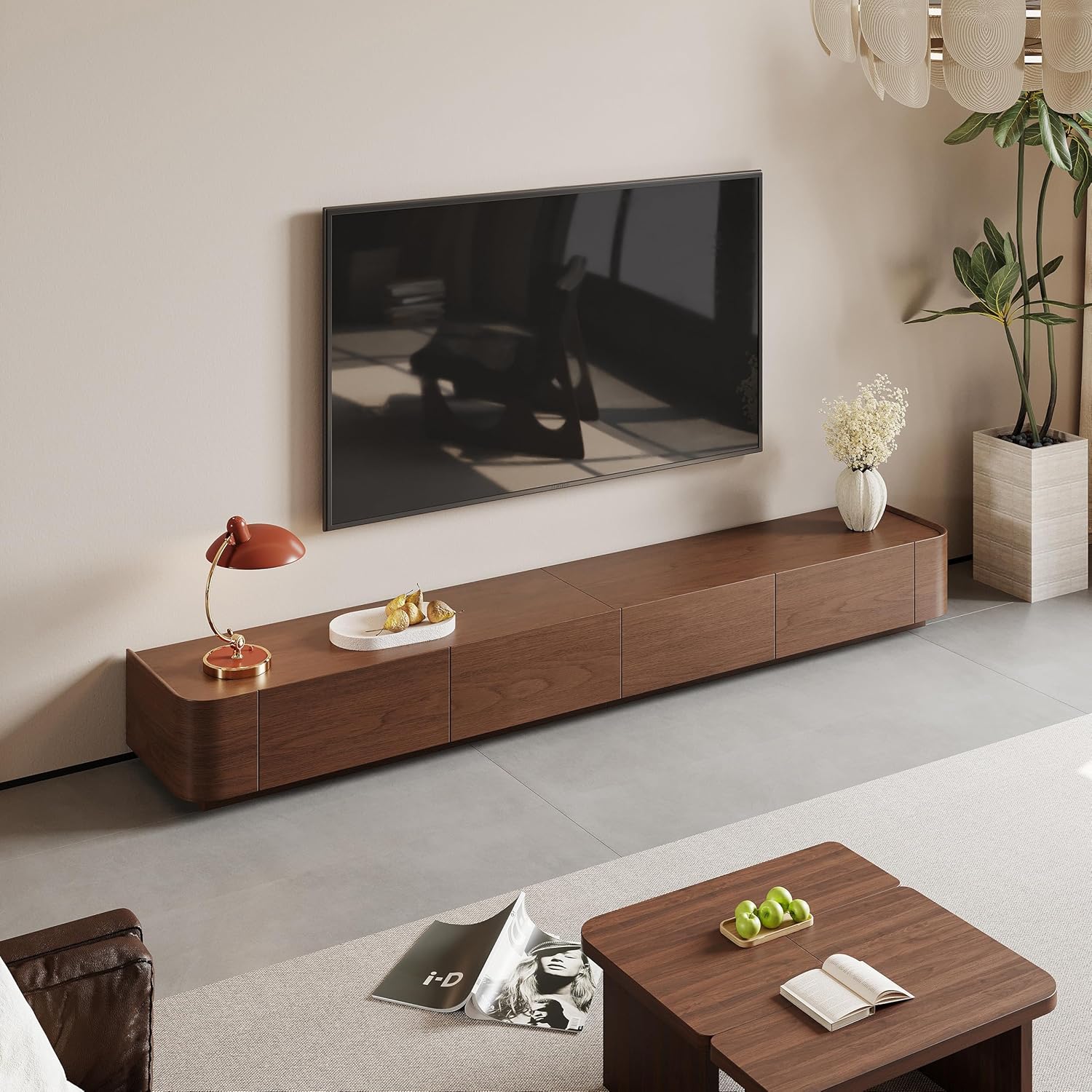 Modern Farmhouse TV Stand for Living Room, Brown Wood Entertainment Center with Storage Drawers, Fully Assembly TV Console for Media, 94.5" 94.5" Brown