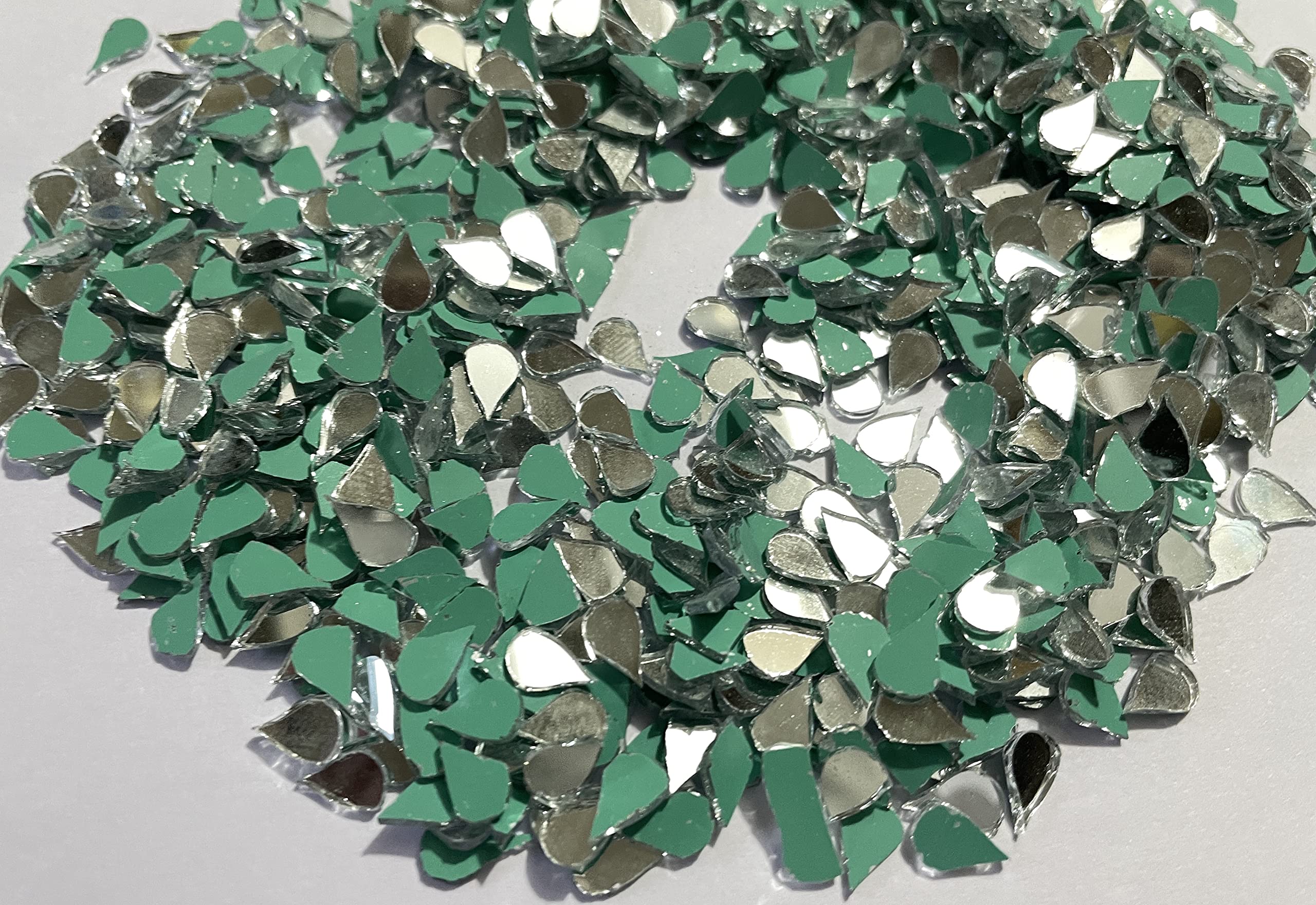 OMX, Tear Drop Shape Mirror Mosaic Tile, 1500 Pc, Silver, 9 MM Long (9mm x 5mm) for Embroidery Making, Art Craft Projects, 100 Gram-image-37