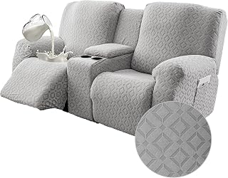 Genina Waterproof Recliner Loveseat Cover,2 Seat with Console,Light Gray