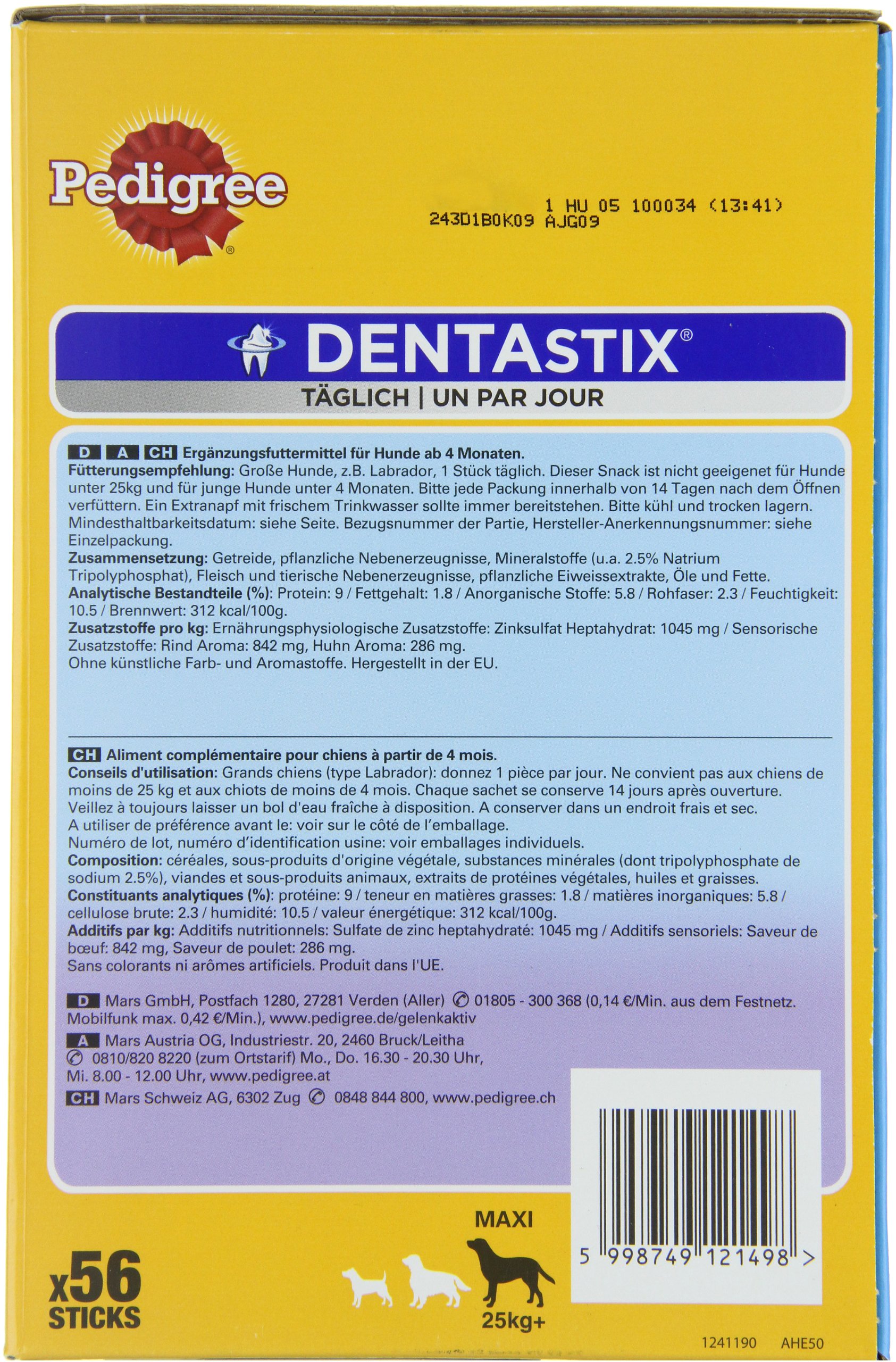 PEDIGREE DentaStix Lot de 56 friandises pour Grands Chiens (1 x 2,16 kg)