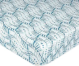 Crane Baby Soft Cotton Crib Mattress Sheet, Fitted Sheet for Cribs and Toddler Beds, Indigo Blue, 28”w x 52”h x 9”d