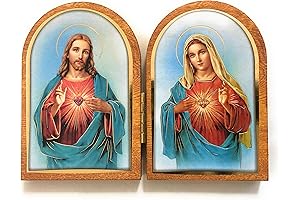 5" x 3.5" Sacred Heart of Jesus and Immaculate Heart of Mary Picture Framed