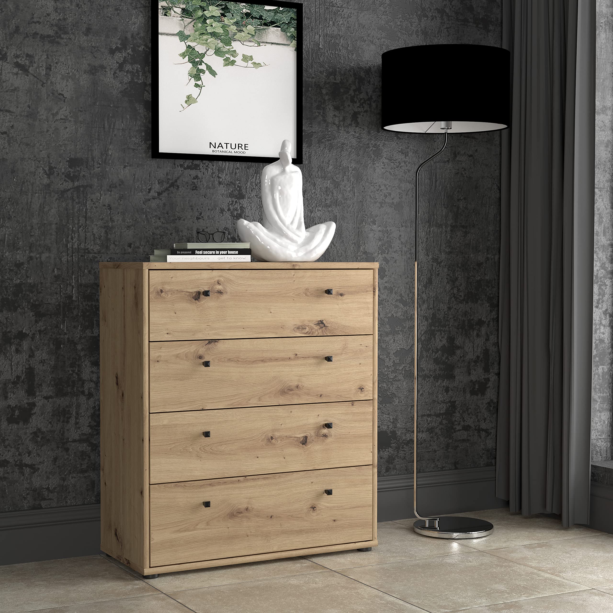 FORTE TEMPRA 2 Kommode mit 4 Schubladen, Holzwerkstoff, Artisan Eiche Dekor, (B x H x T) 73,7 x 85,5 x 34,8 cm