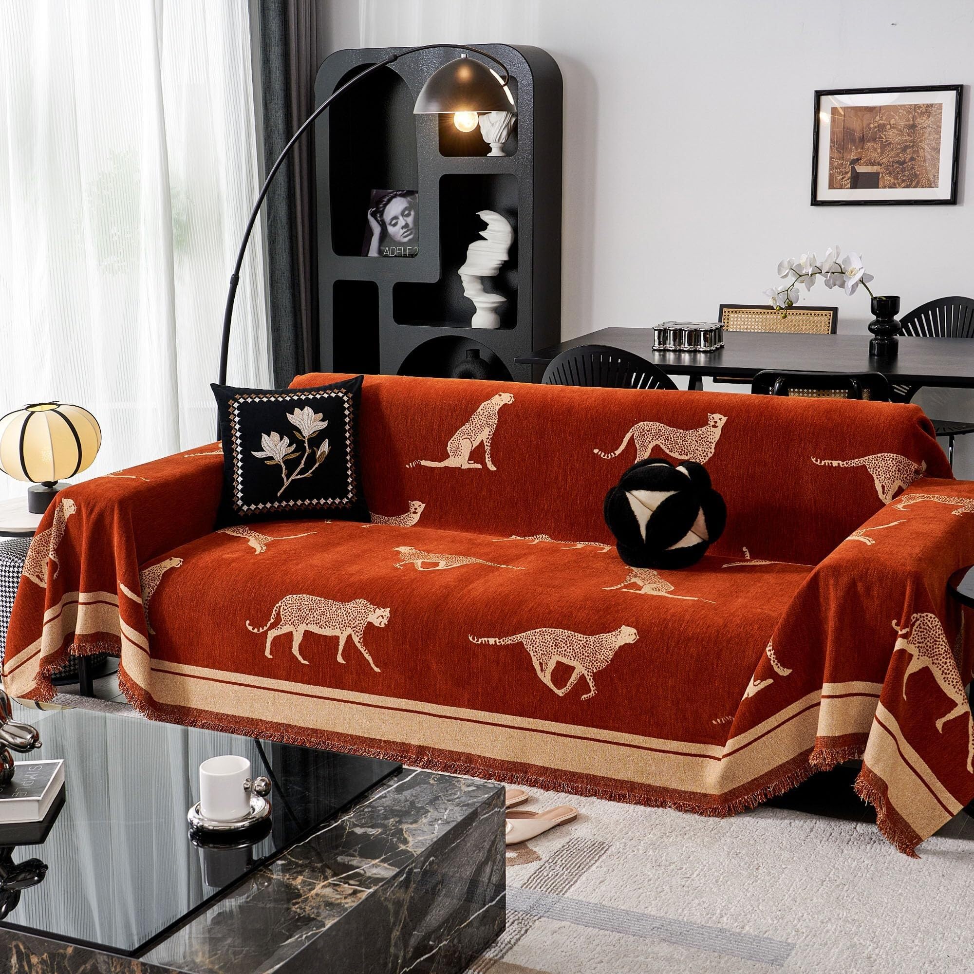 Housse de canapé chenille rouge 180x460 protège-meuble élégant