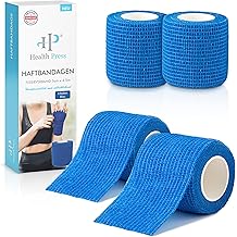 Health Press  Self-Adhesive Bandage - 4 x Plaster Roll 5 cm x 4.5 m - Self-Adhesive Bandage - Elastic Bandage - Water Dust Grease and Dirt-Repellent Bandage Material Blue 4 Rolls