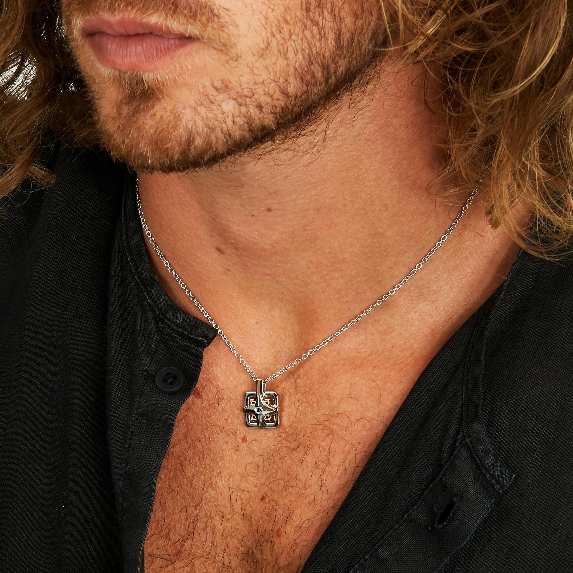 Morellato Collana Uomo in Acciaio Inossidabile, Pietra Pavè, IP Oro Rosa, Collezione Versilia, Rosa dei Venti - SAHB13