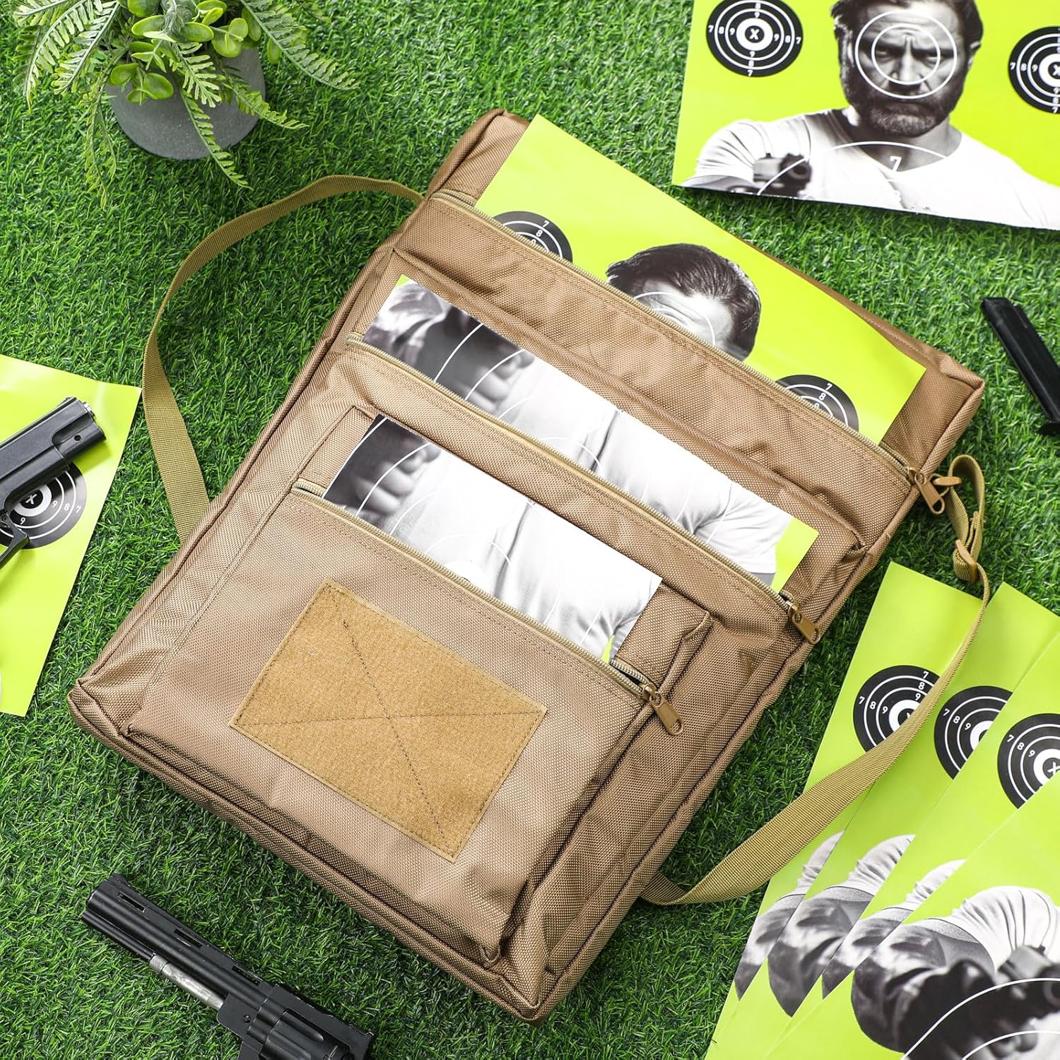 Gun Range Target Carry Case for Shooting Range Bag with 3 Zipper Pockets Front Waterproof Accessory Pouch for Shooting Convenient Carrying