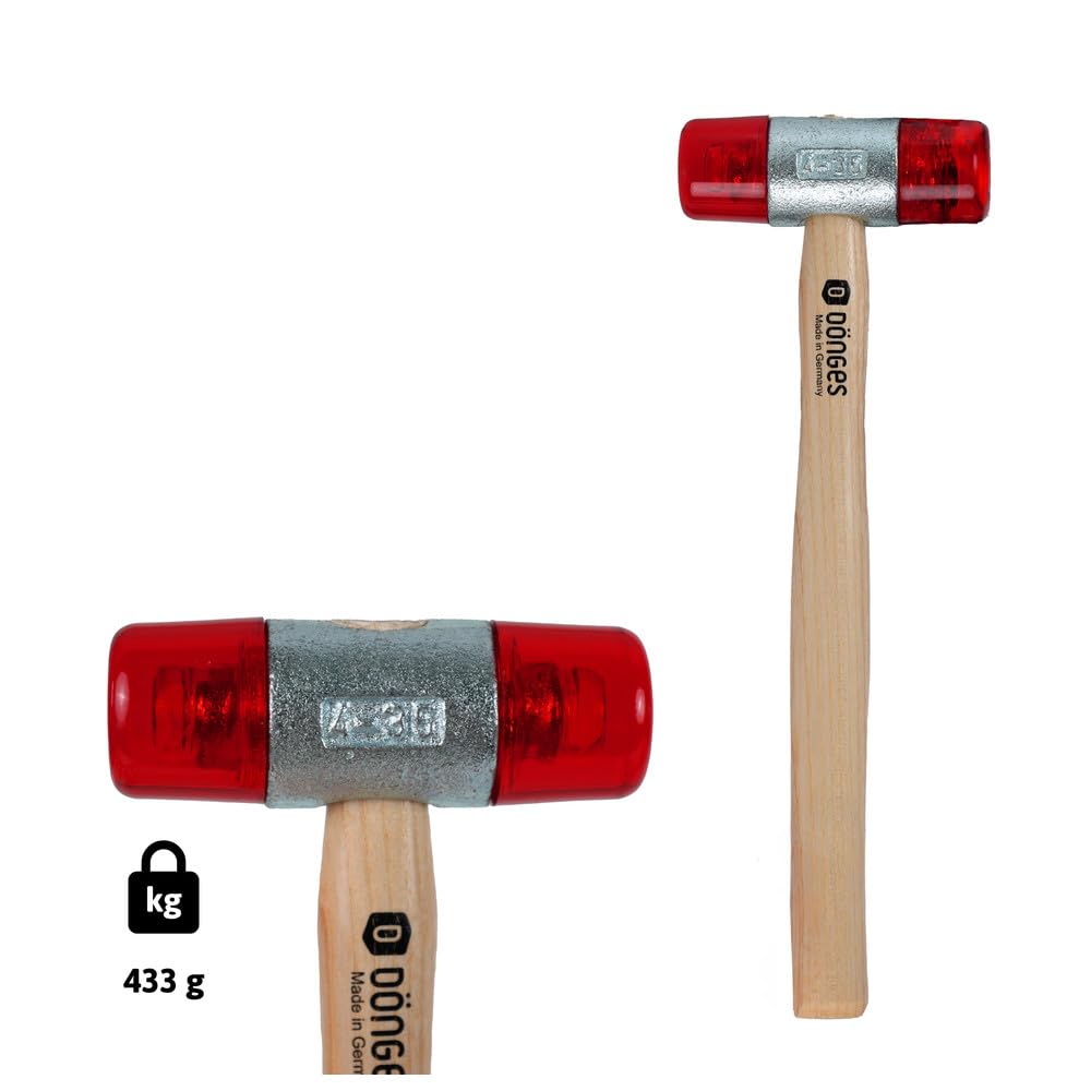 Dönges Martello senza contraccolpo con manico in frassino laccato, Ø 35 mm, peso 433 g, teste sostituibili in rosso, prodotto in Germania, martello di plastica, martello di gomma