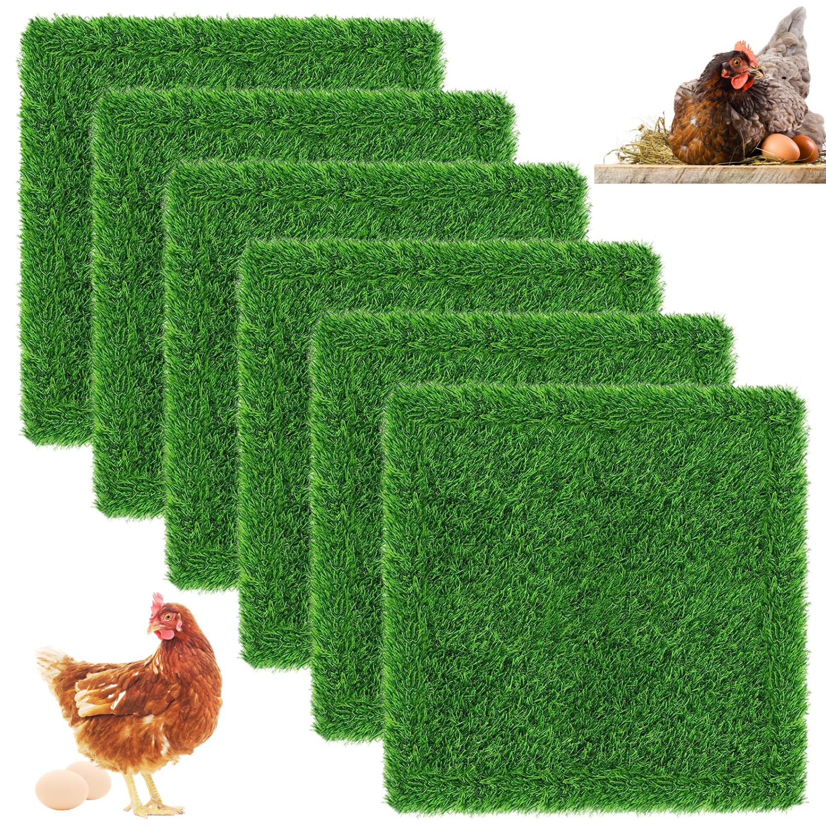 Almohadillas para cajas nido, 6 almohadillas para nido de pollo con césped artificial, 12 x 12, para gallinas, lavables, reutilizables, densas, suaves, de PE para gallinero, mascotas pequeñas, coloca