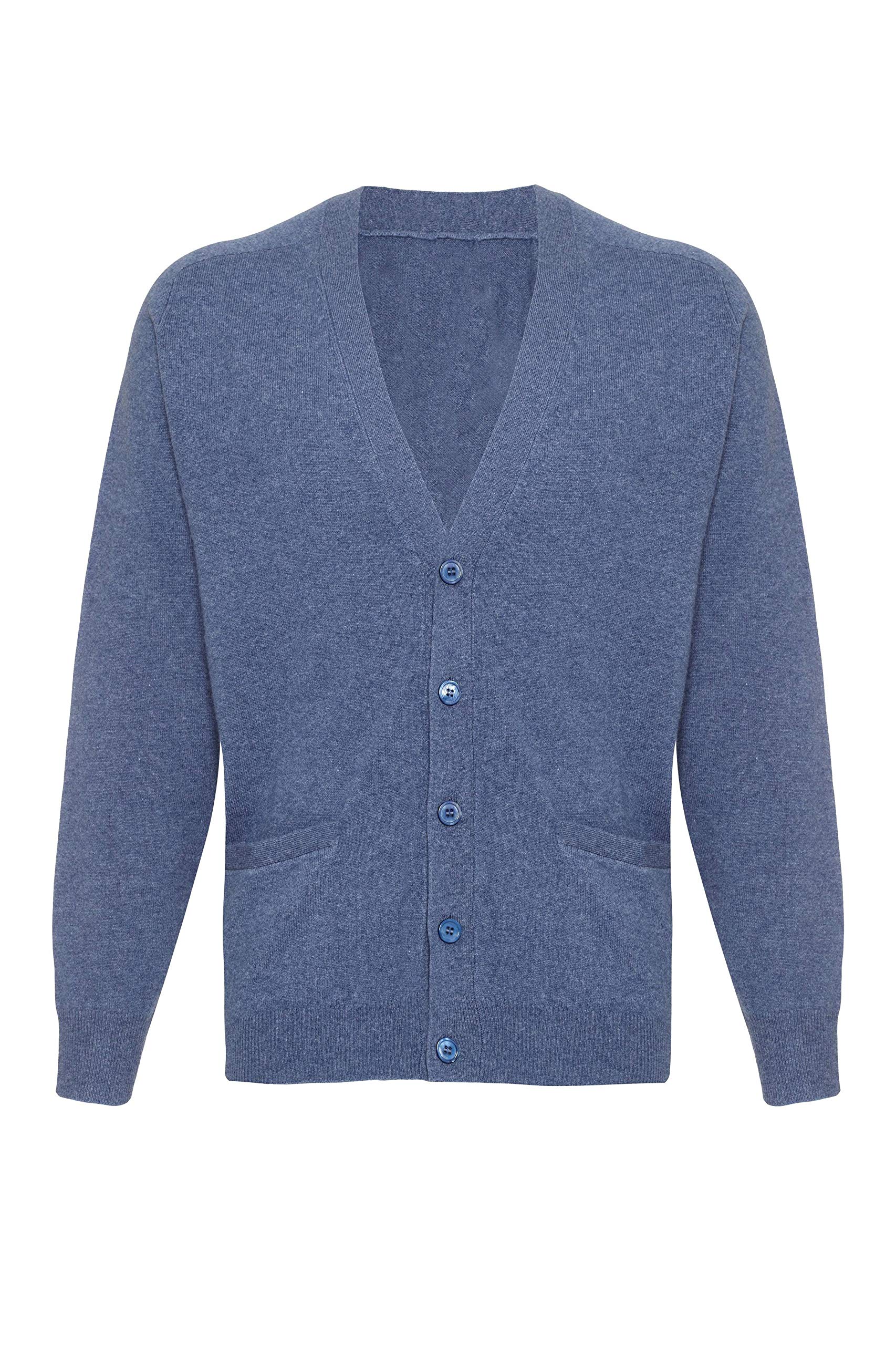 Lona Scott Mens Pure Cashmere Cardigan, Denim, L