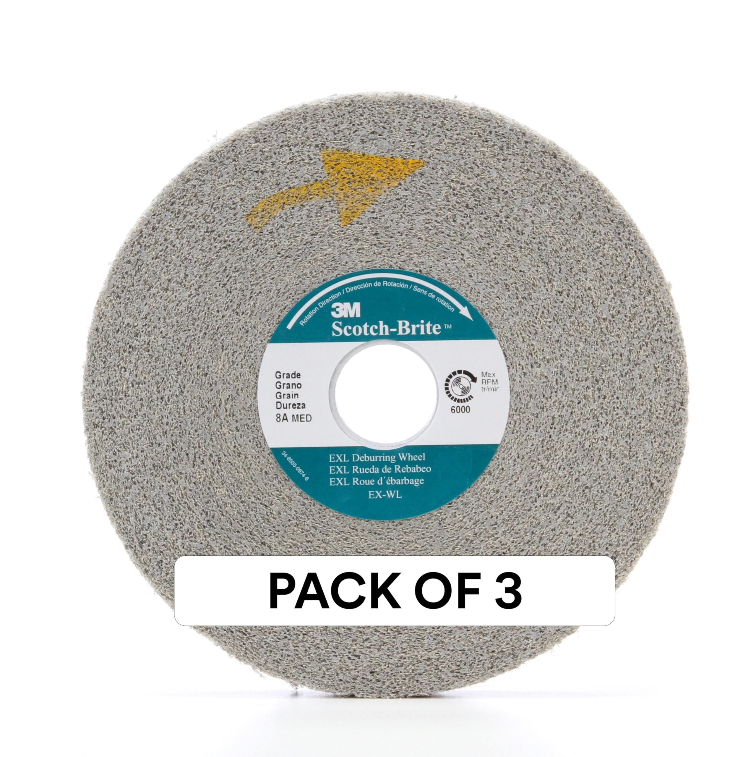 Scotch-Brite(TM) EXL Deburring Wheel, Aluminum Oxide, 6 Diameter, 8A Medium (Pack of 3)
