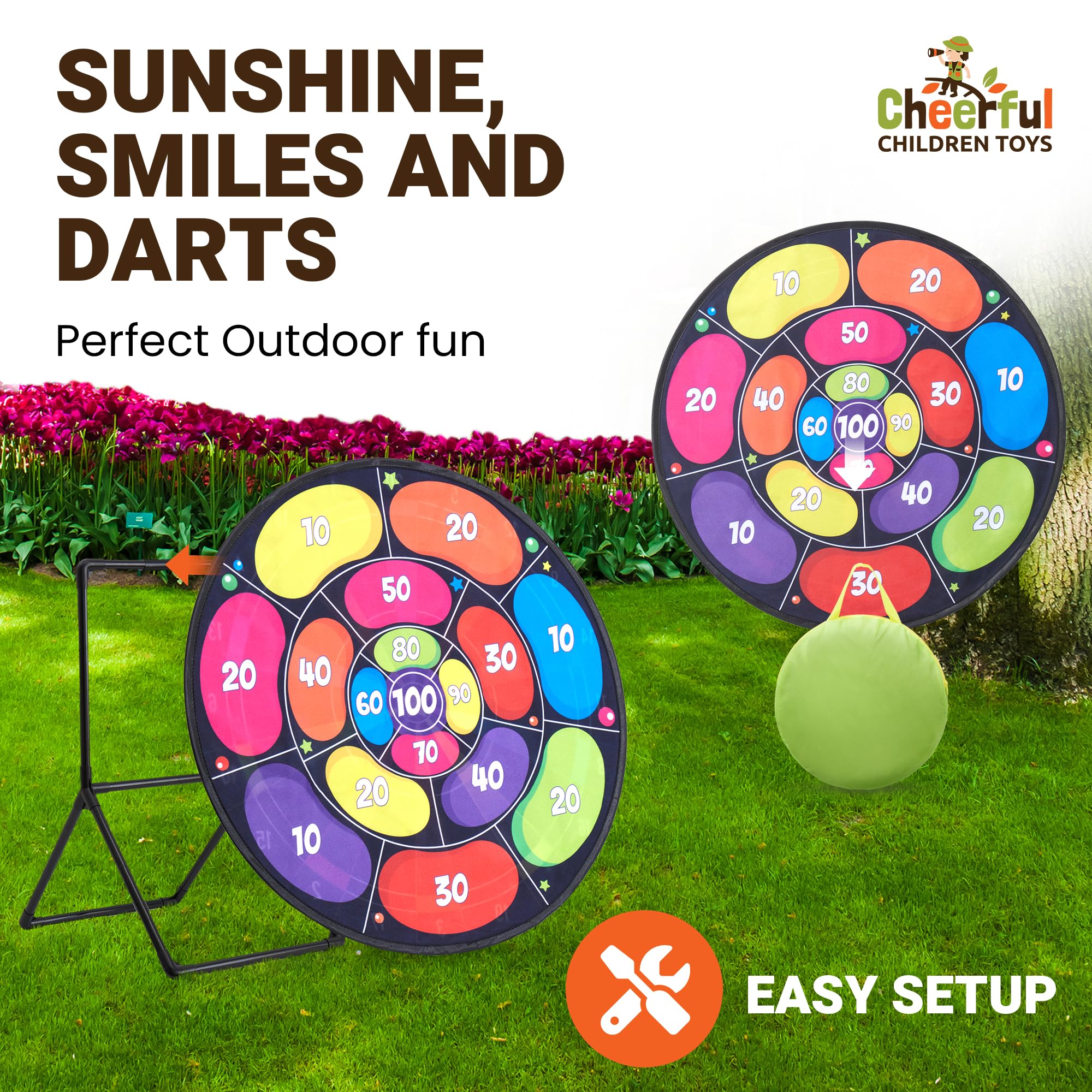Cheerful Children Toys Jumbo Kids Dart Board XL or XXL, Dart Board Set for Kids, Reversible Design, Sturdy Stand - Image 2