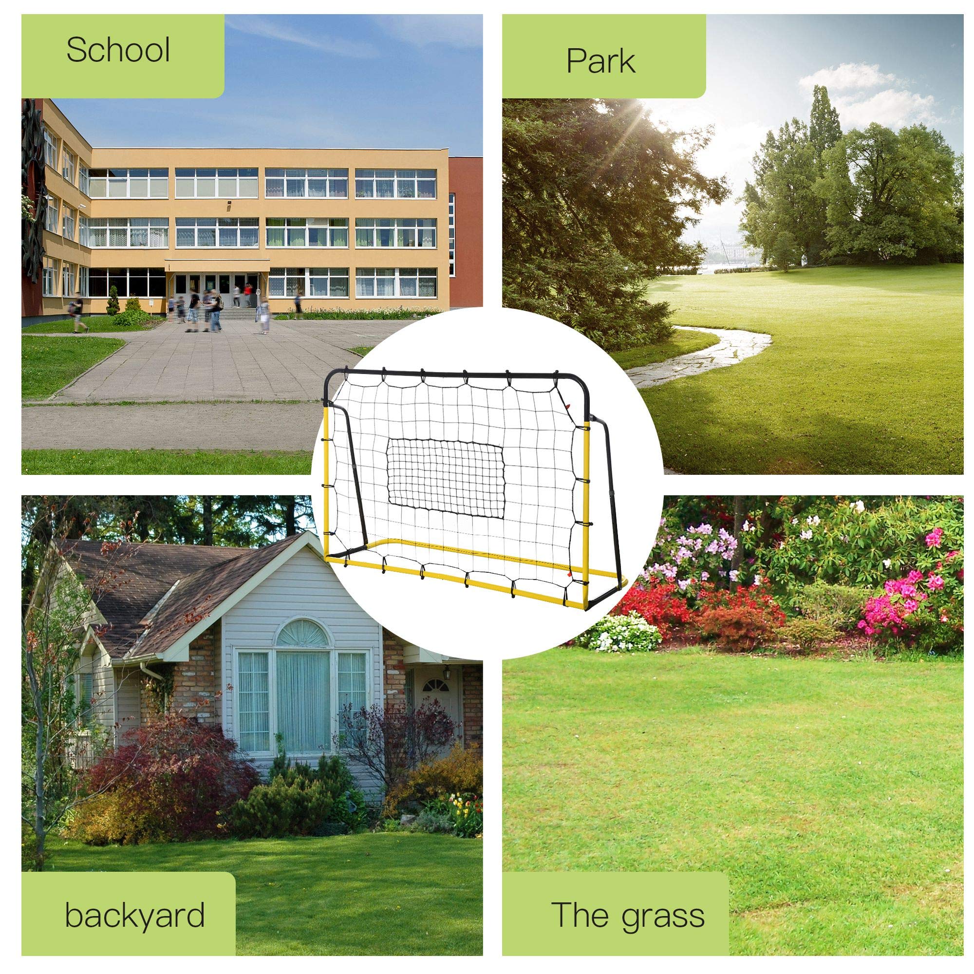HOMCOM Filet de Rebond de Football, 184L x 123H cm, rebondisseur de Football, 5 Angles réglables de 60° à 90°, pour l'entraînement de Football, de Baseball, de Basket-Ball, Jaune et Noir