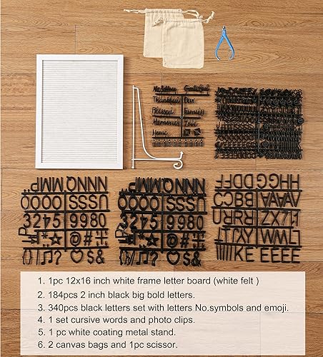 Miniatura 6 de G GAMIT Cartel de tablero de letras con marco blanco de 12 x 16 pulgadas, tablero de anuncios de fieltro para bebé con letras grandes, tablero de