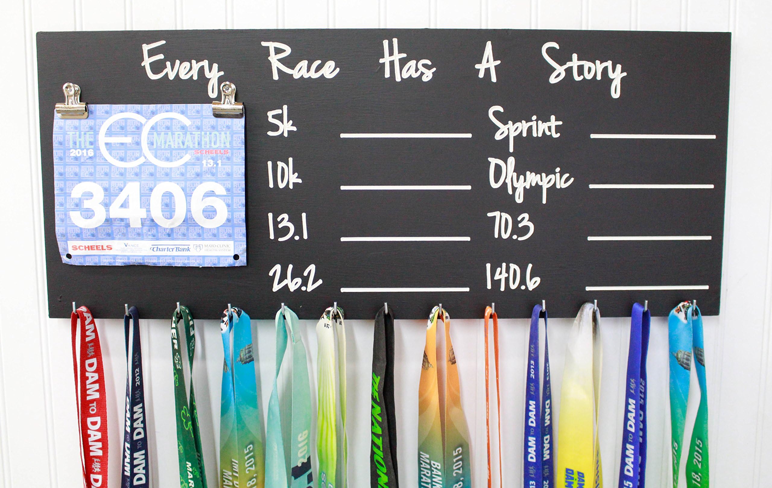 Running and Triathlon Medal Display Carved Chalkboard PR Medal holder and bib holder - Running Medal Holder- Bib Holder