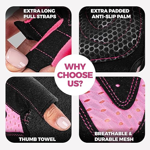 Miniatura 3 de MhIL Guantes de entrenamiento para mujer  Guantes de gimnasio transpirables para mujer con protección de palma y agarre mejorado  Guantes acolchados