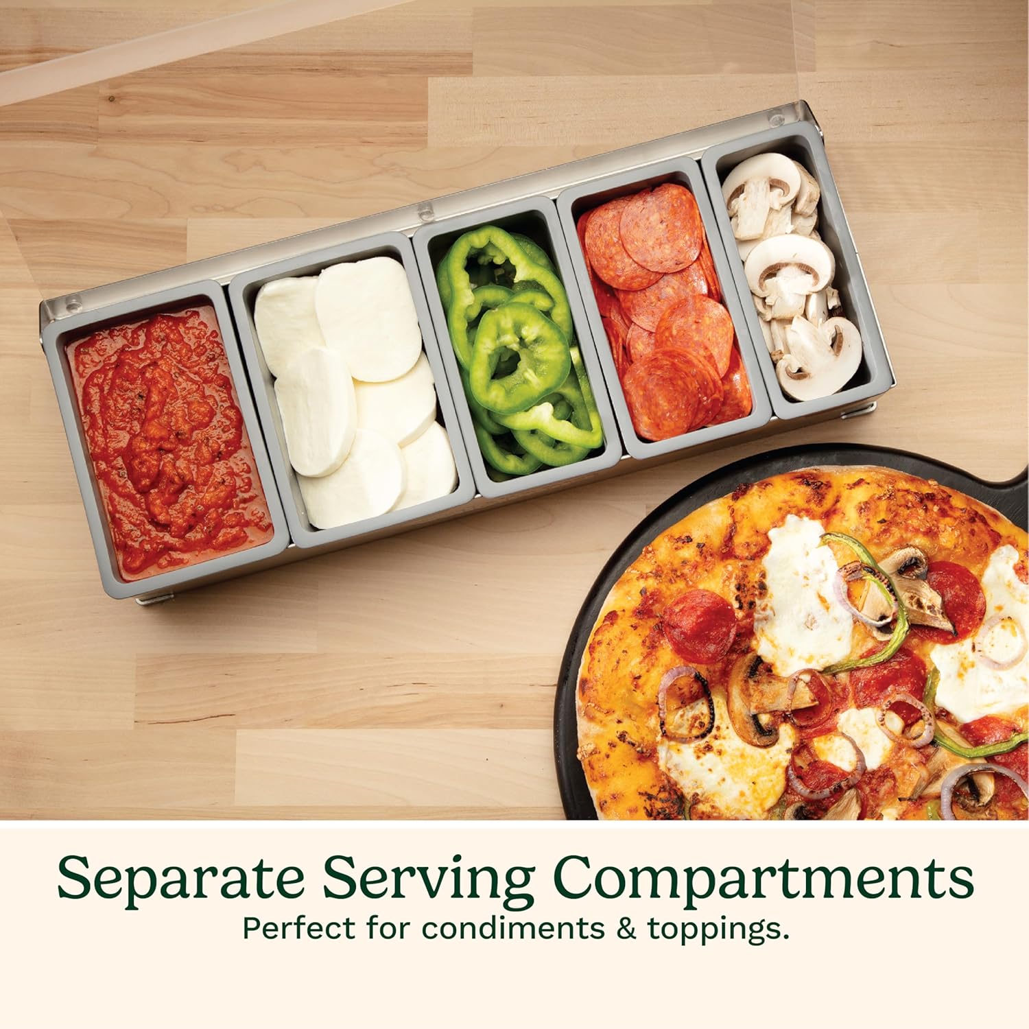 Stainless Steel Condiment and Topping Station with Translucent Lid