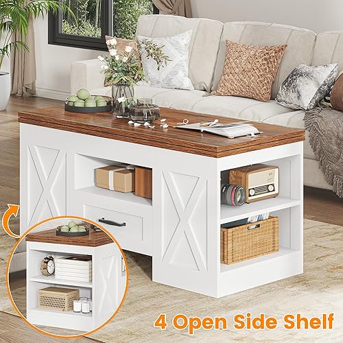 Miniatura 6 de Mesa de centro elevable de 40 pulgadas, mesas auxiliares multifunción 4 en 1 con cajones de almacenamiento y compartimentos ocultos, mesa de centro