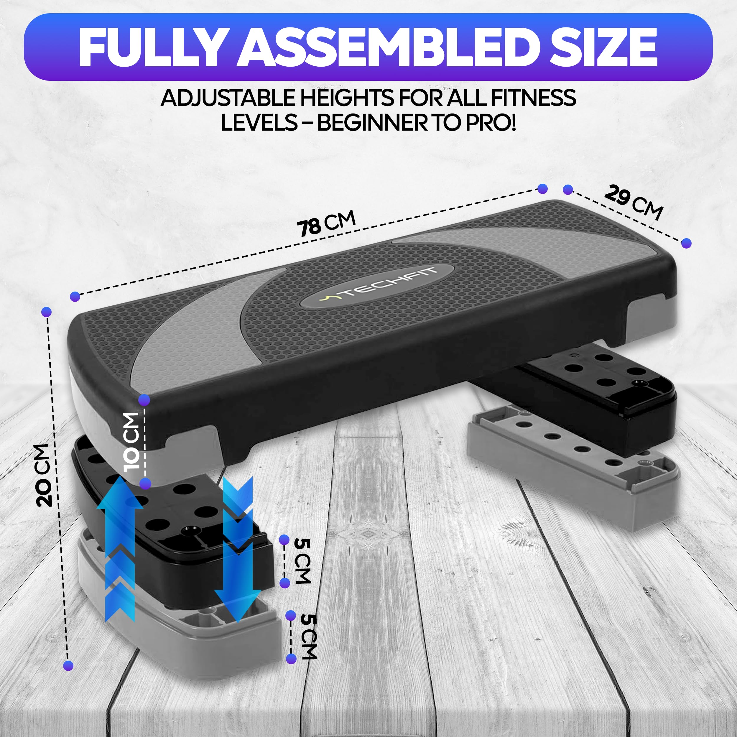 TechFit Stepper Fitness Aerobica Regolabile Casa Palestra, Piattaforma Antiscivolo, Capacità Carico 120 Kg