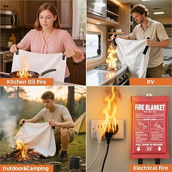 Fire Blanket 4 Pack - 40 x 40 Prepared Emergency Fire Blanket | For Home and Kitchen, RV, Grill, Fireplace, Safe & Easy for Young Adults and Elderly Living Alone | Fiberglass CE Certified