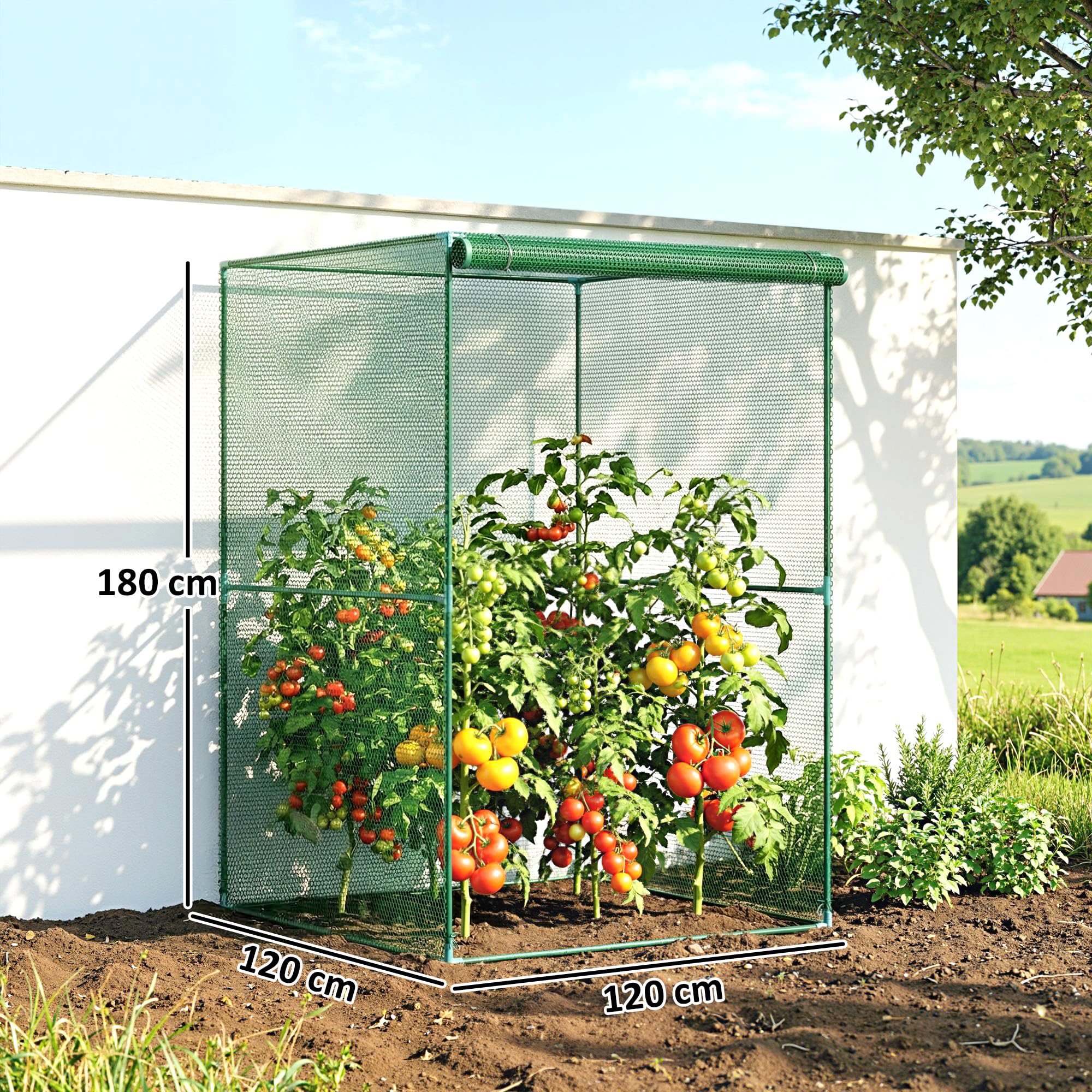 Outsunny Invernadero de Jardín Jaula para Plantas e Insectos con Puerta Enrollable y Marco de Acero para Jardín Terraza Patio 120x120x180 cm Verde