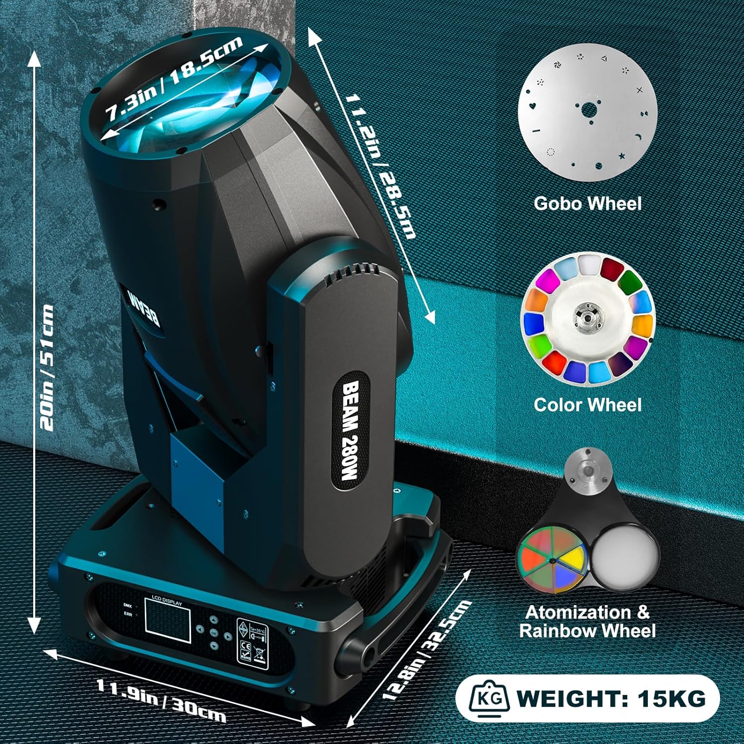 2-Pack 280W Moving Head Beam Light LED High Brightness 14Color 14GOBO 48Prisms Stage Effect with Zoom Beam Angle 16CH DMX-512 Sound Activated