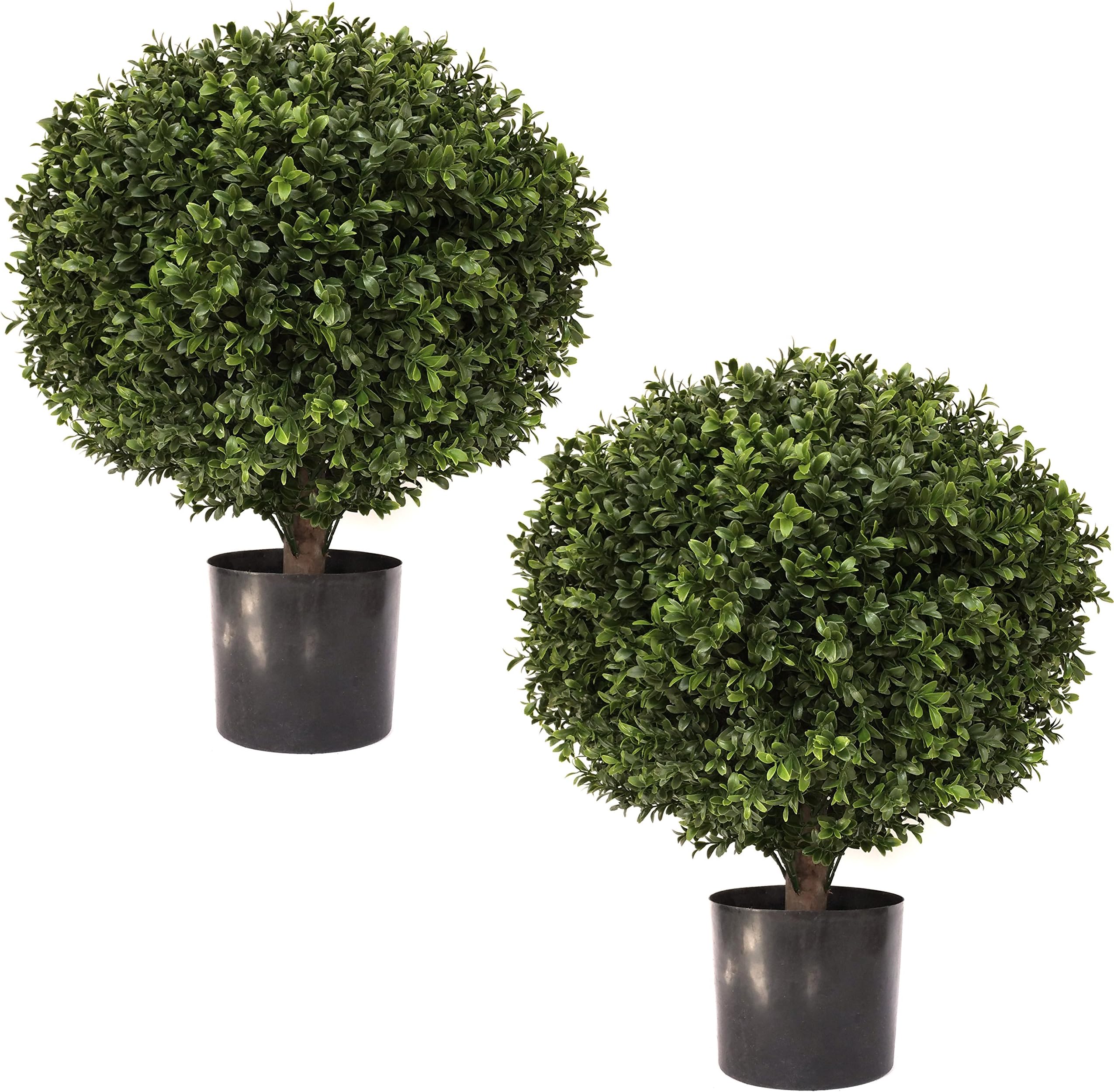 24" Tall 16” Round Artificial Topiary Ball Boxwood Trees (Set of 2) by Northwood Calliger | Highly Realistic Potted Shrubs for Indoor/Outdoor | UV Protected