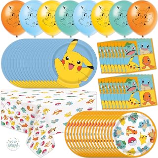 Pokemon Birthday Decorations for Party | Seves 16 | Balloons, Tablecloth, Dinner and Cake Plates, Napkins | Officially Licensed - Amazon product rated Grade A