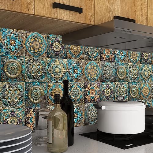 Miniatura 2 de Alwayspon Adhesivo para azulejos de pared moriscos, despegar y pegar, calcomanías de vinilo autoadhesivas para azulejos de cocina y baño, 6 x 6
