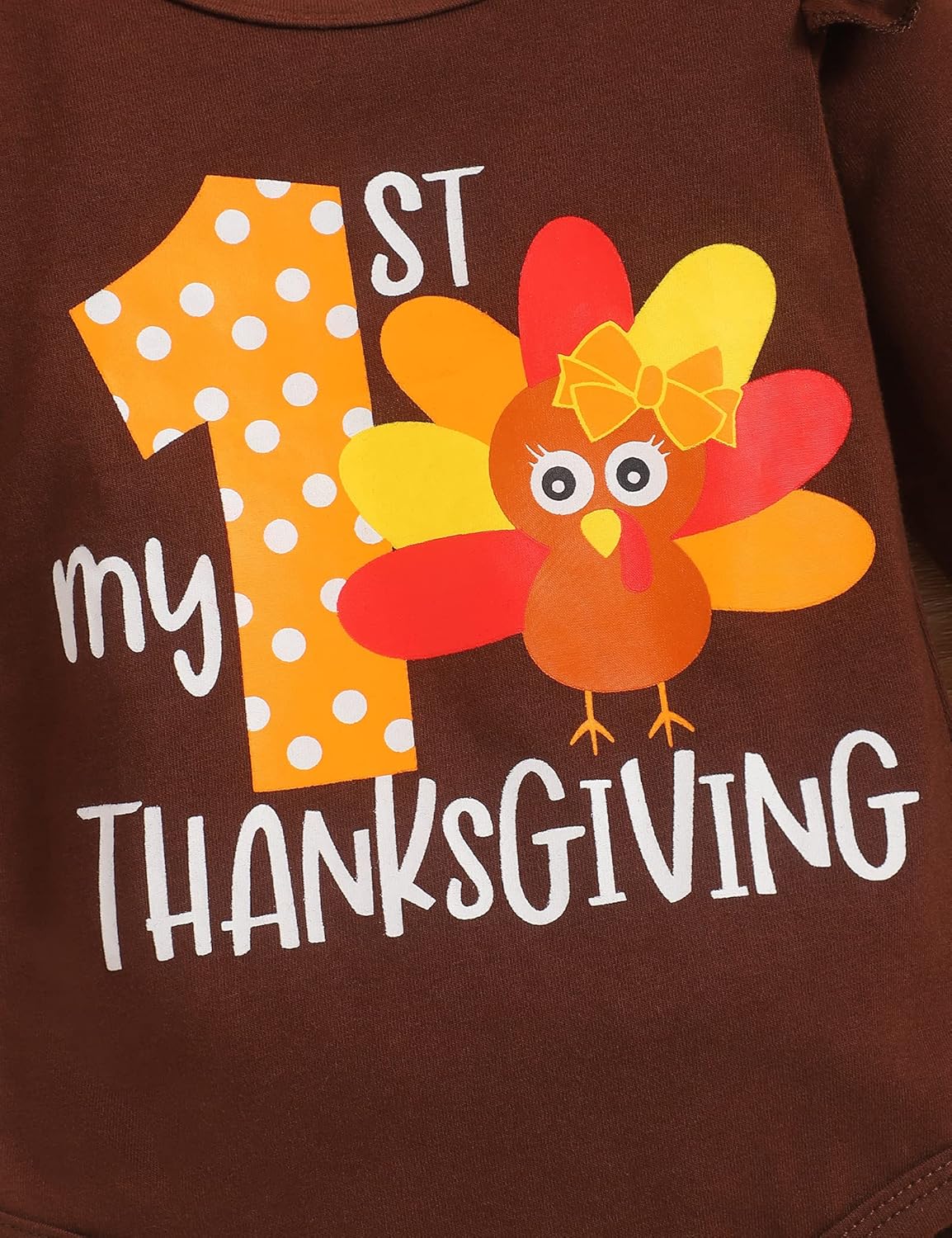 TUEMOS Thanksgiving Outfits Baby Girl My First Thanksgiving Romper+Polka Dot Pant+Headband Baby Girl Thanksgiving Clothes Set - Image 4