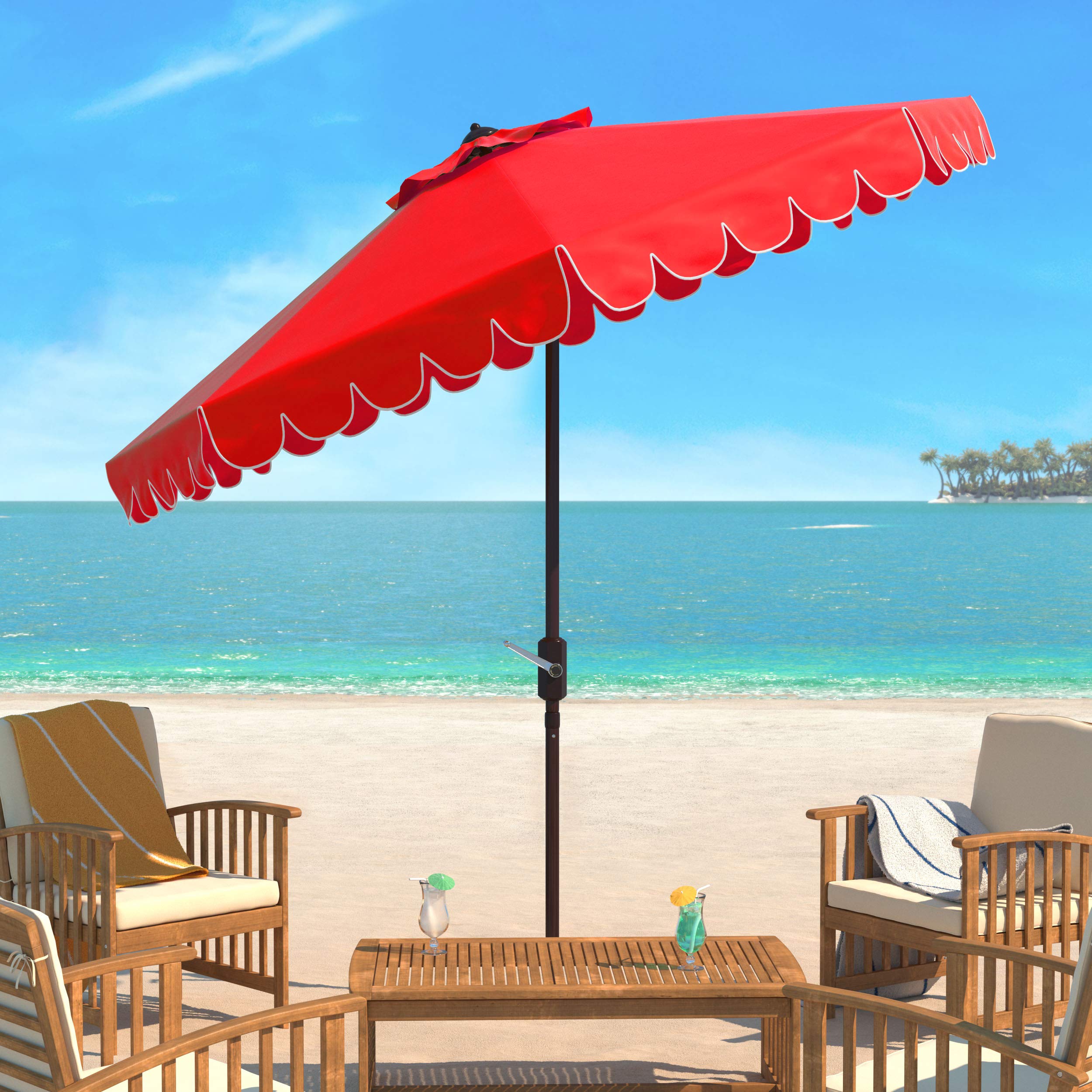 Safavieh Outdoor Collection Venice Red and White Single Scallop