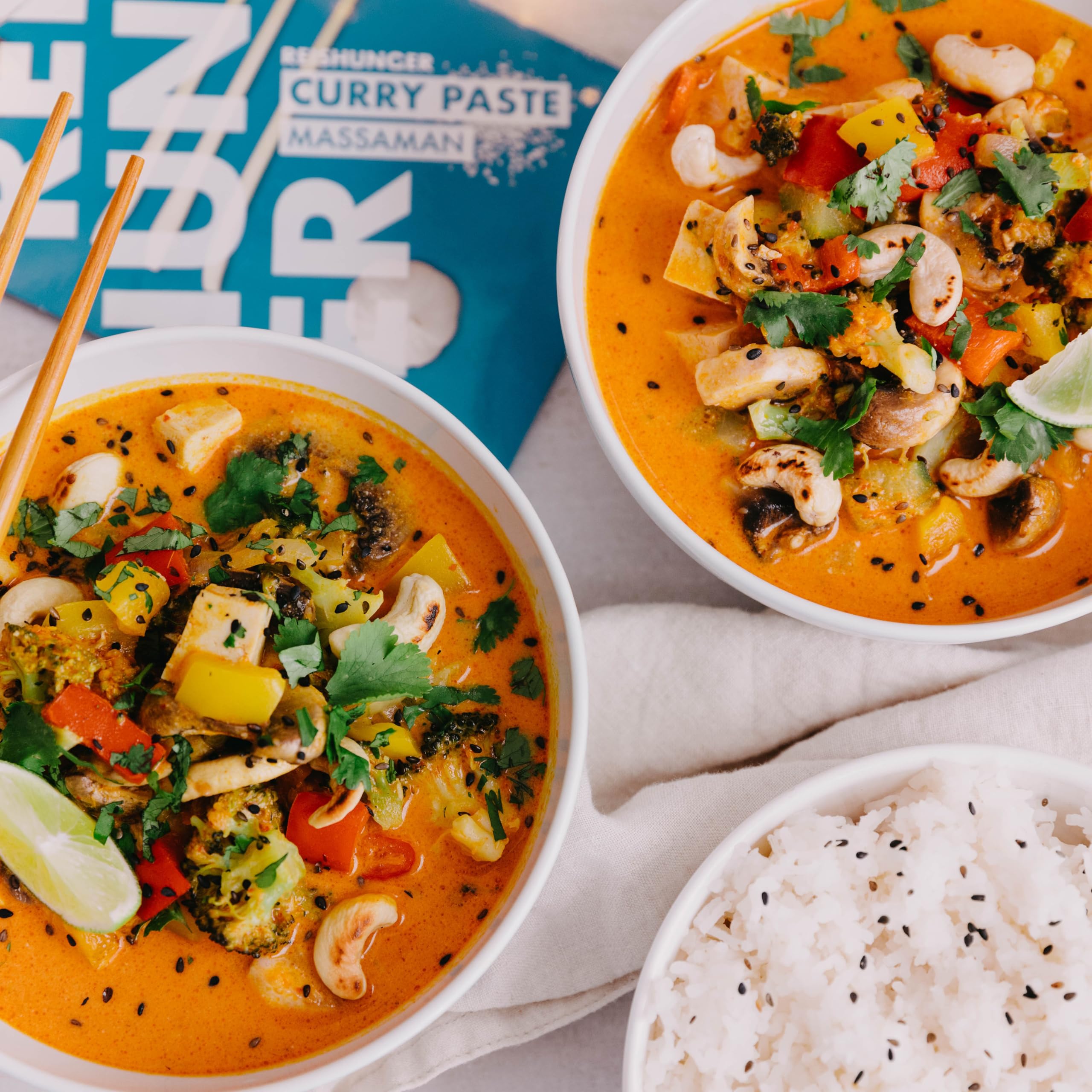 Reishunger Juego de Pastas de Curry Tailandés 5 x 50g - Pasta de Curry Roja Amarilla Verde Massaman Panang - Vegano