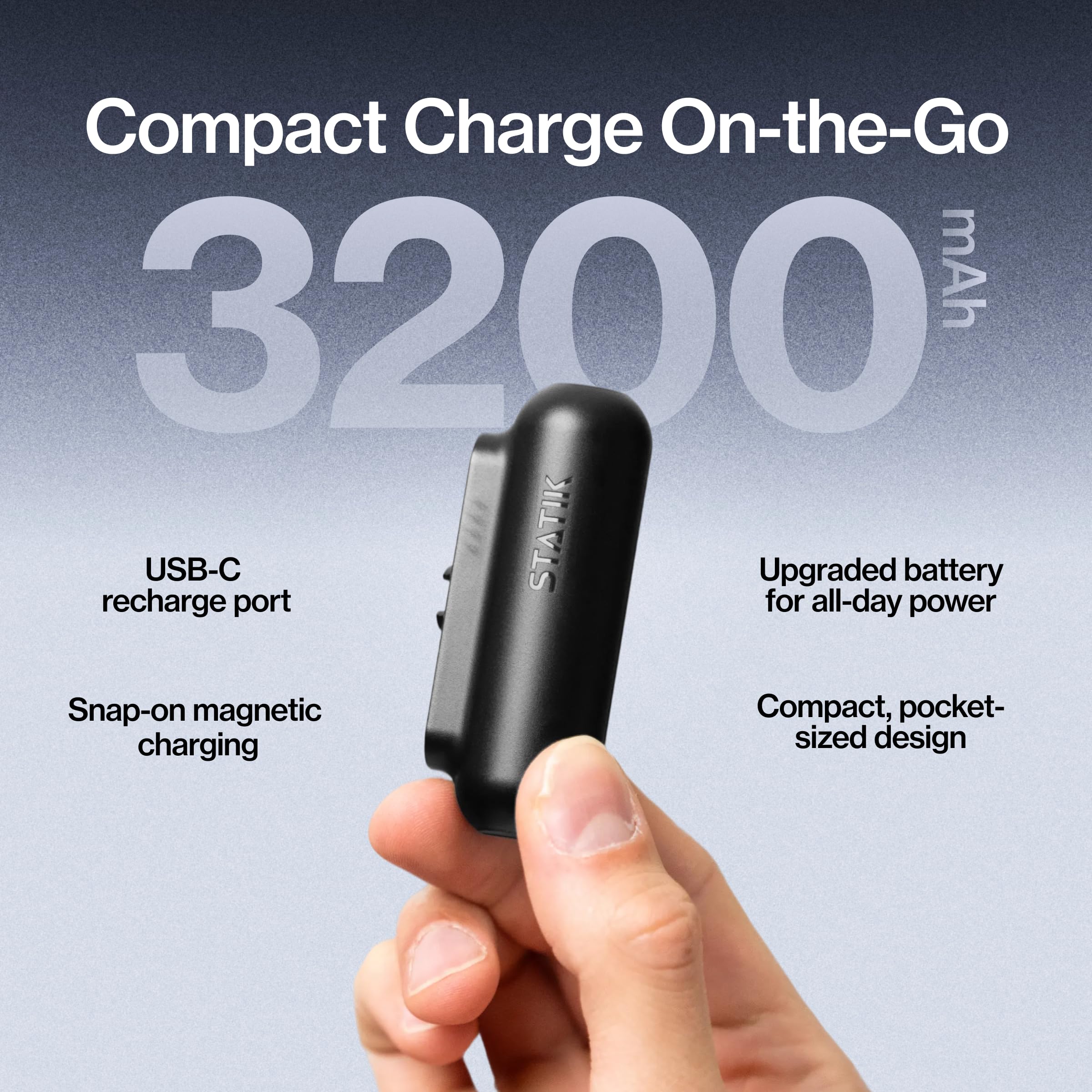 Statik Snap-N-Charge Mini Powerbank Cargador Portátil para Todos los Dispositivos Adaptador Magnético 3 en 1 (USB-C, Micro USB, iProduct) Compacto 3200mAh 10W Negro Paquete de 5