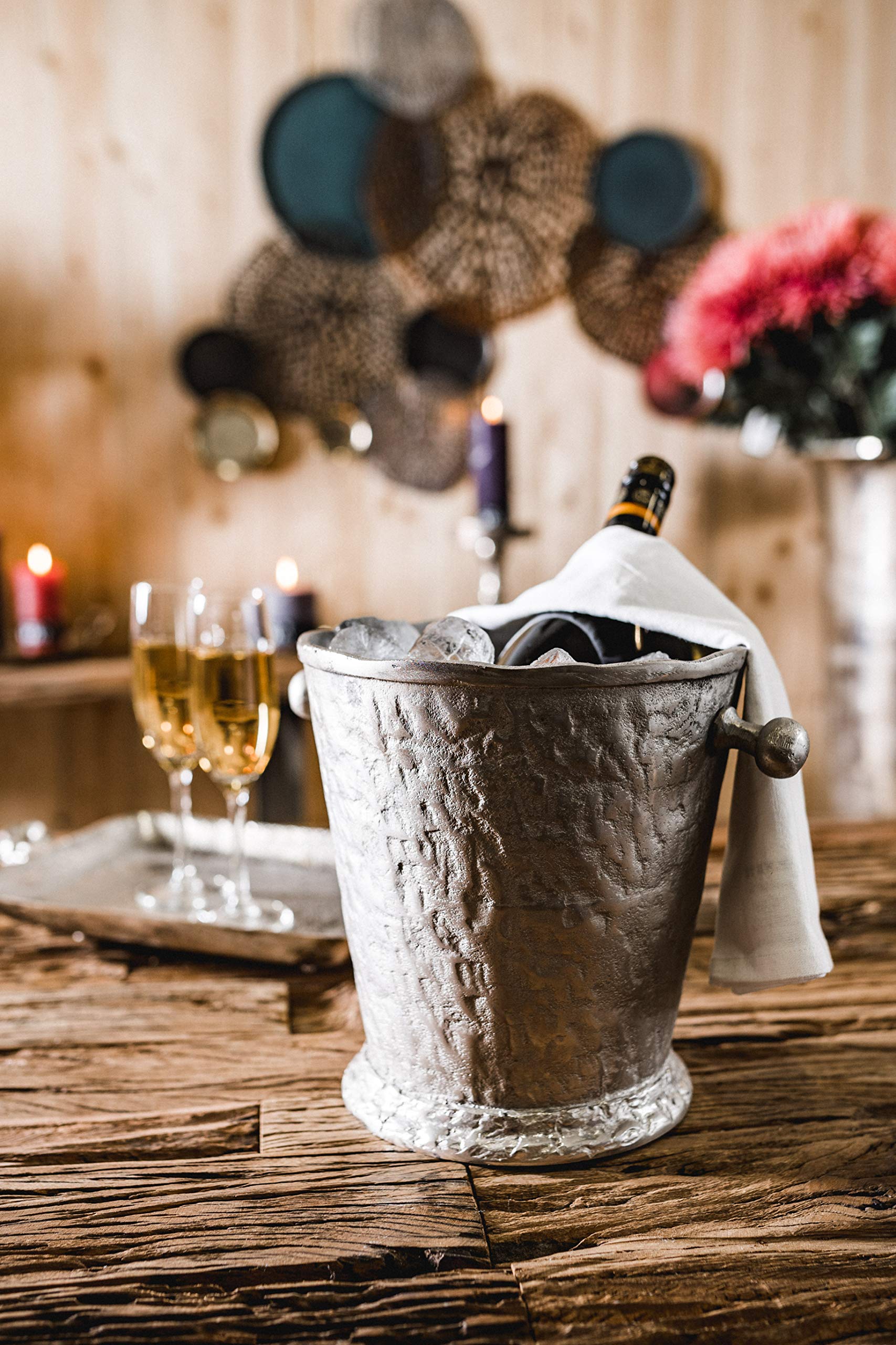 Champagnerkühler, Weinkühler, Flaschenkühler, Getränkekühler, Sektkühler, Metall Aluminium, Silber, Party - Kühler für Sekt, Wein und Champagner - 29 cm