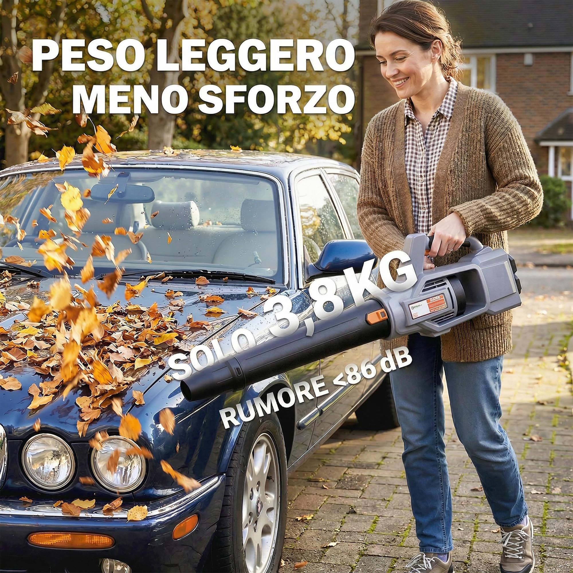 Outsunny Soffiatore a Batteria 36V, Soffiatore Foglie con 2 Batteria 4Ah, Motore Brushless 1000W, 3 Livelli Velocità 270 km/h, Turbo Boost, Caricabatterie, Leggero, per Giardino Foglie Neve Polvere