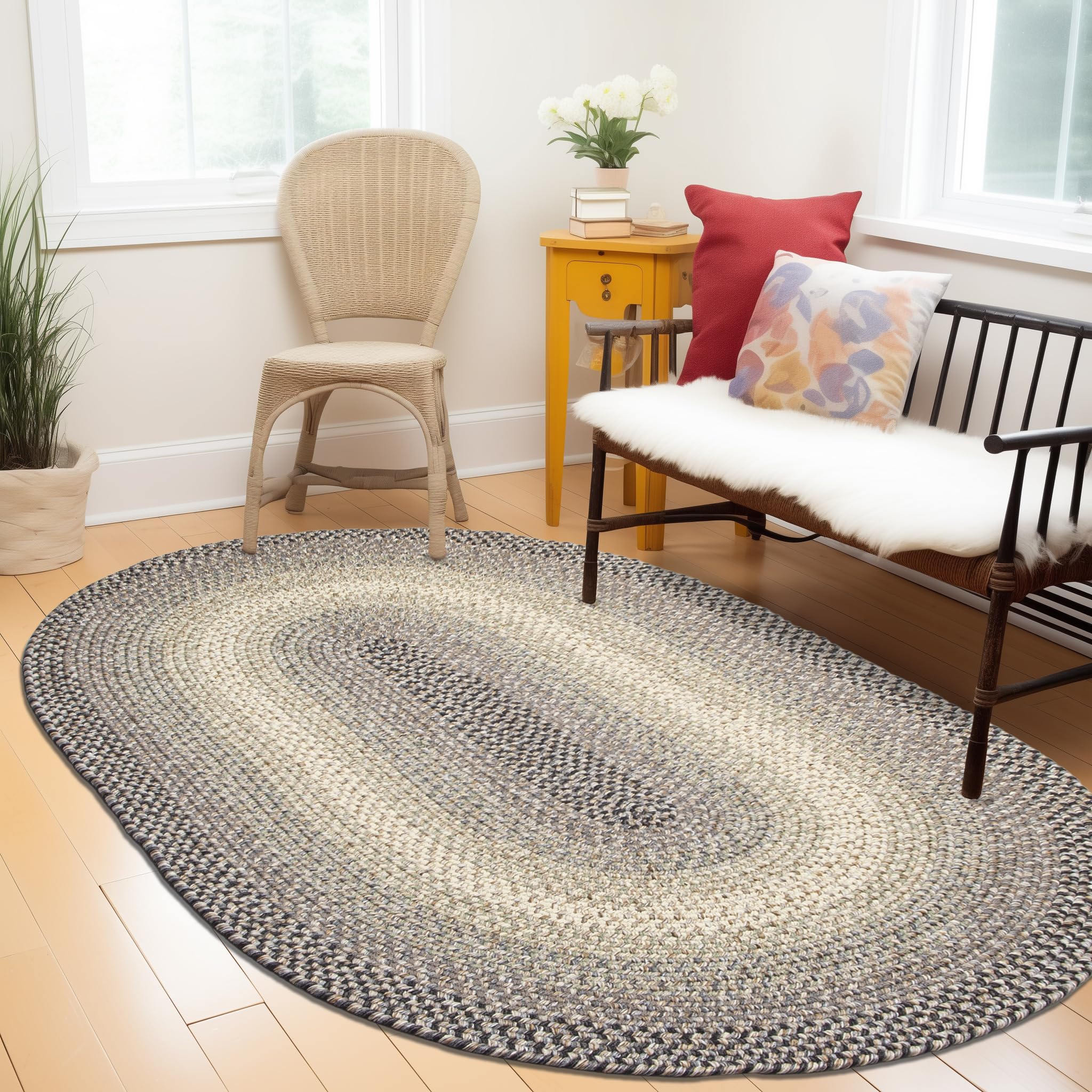 Super Area Rugs Braided Rugs 5X8 Farmhouse Kitchen Rug - Ridgewood Gray Braided Rug for Living Room - Reversible - Indoor/Outdoor - Made in USA -