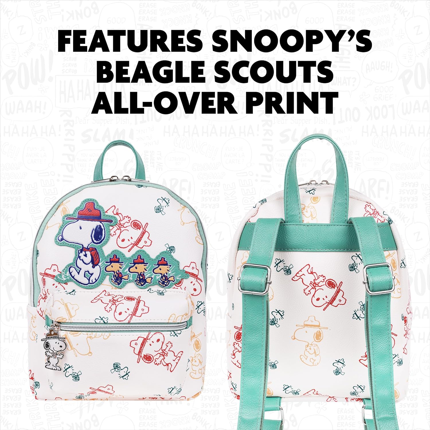 Peanuts Beagle Scout “Happy Trails Ahead” All-Over Print Mini Backpack, Featuring Snoopy and Woodstock, Daily Travel Backpack, Multicolor - Image 3