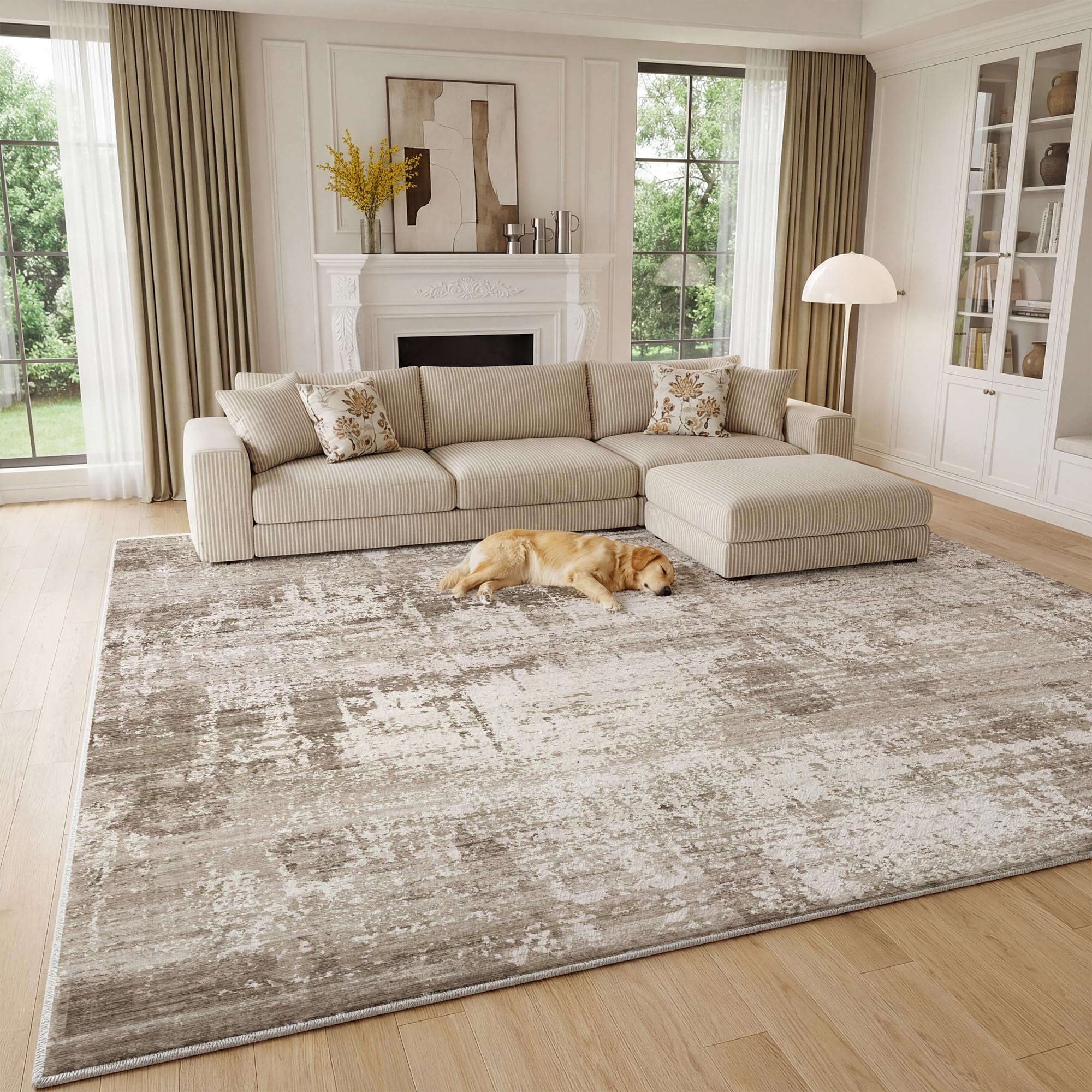 Cliporix 200x290cm Extra Large Abstract Area Rug, Non Slip Backing, Non-Shedding, Machine Washable, Modern Abstract Style, Faux Wool Short Pile, for Living Room, Bedroom, Kitchen, Office