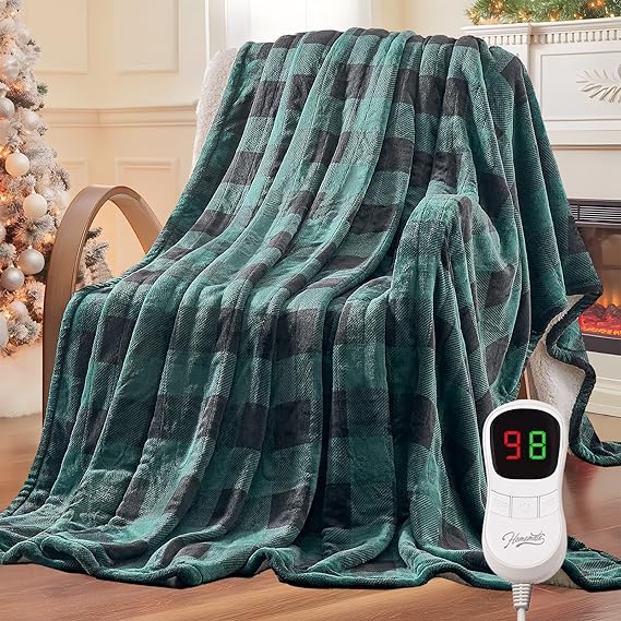 Homemate Electric Blanket Heated Throw - 50“x60“ Ultra Soft Cozy Flannel Heating Blanket with 10 Fast Heat Levels 8 Hours Auto Off Over-Heated Protection ETL Certification Keep Warm in Home Office