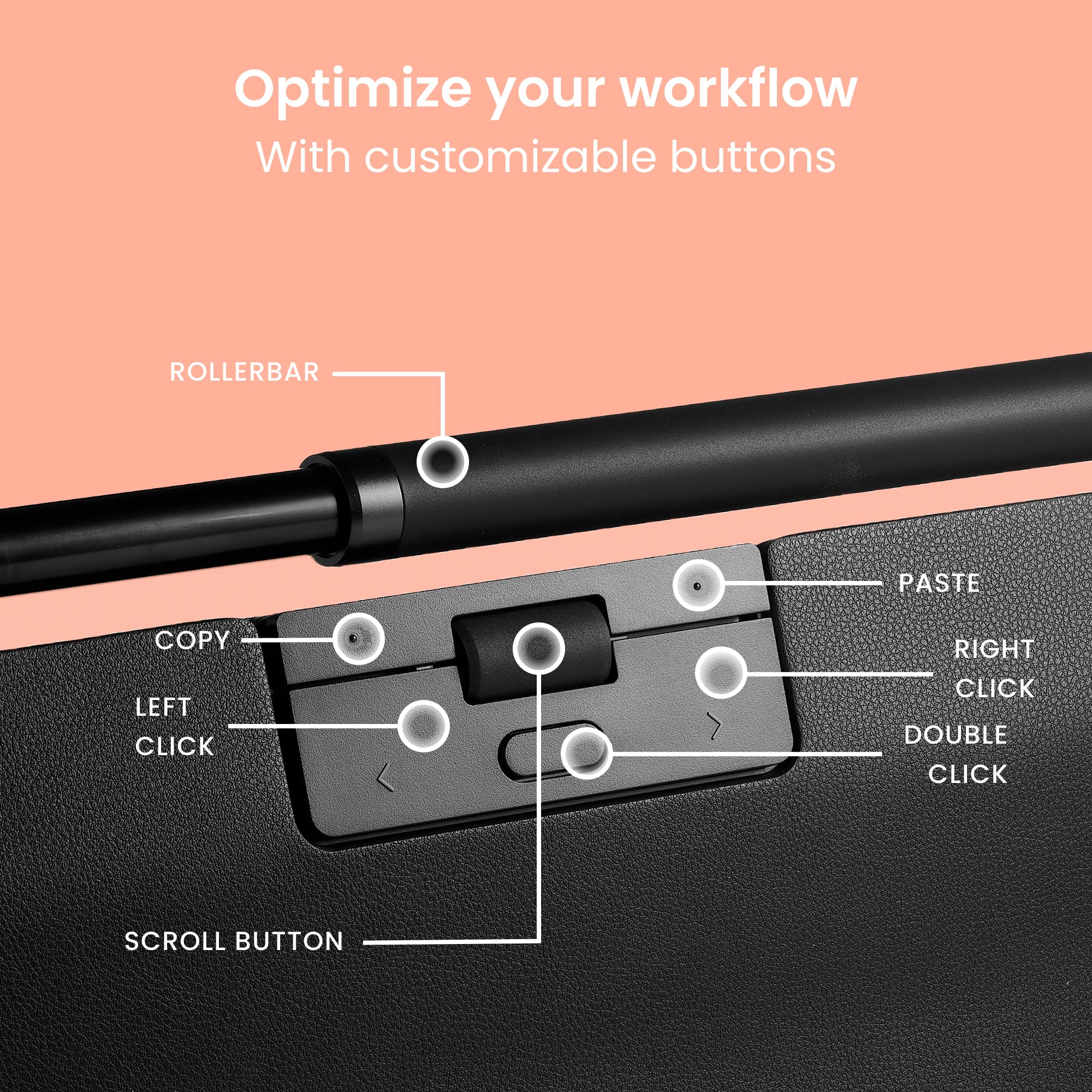 Contour Design RollerMouse Pro ratón Ambidextro RF inalámbrico + Bluetooth + USB Type-A Rollerbar 2800 dpi