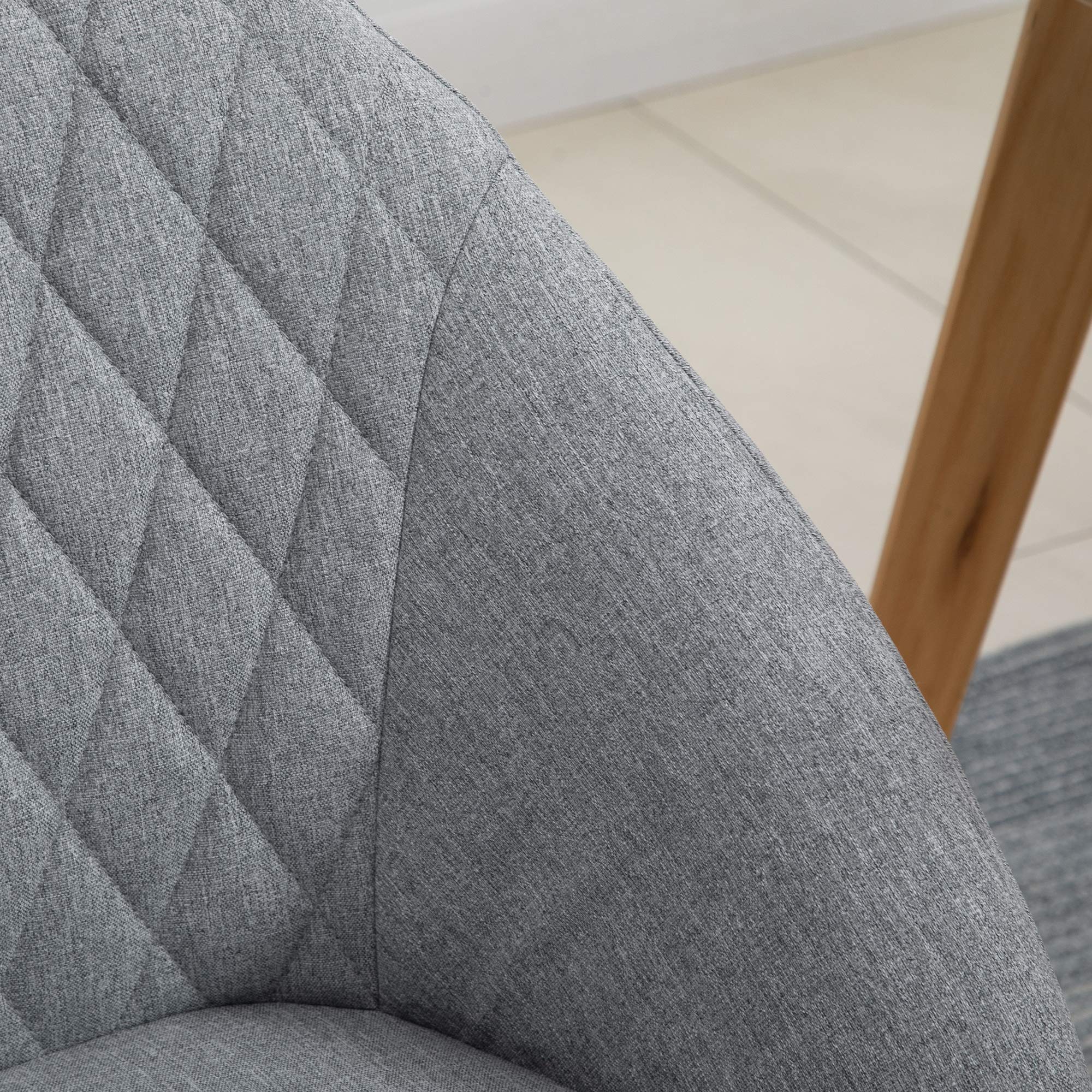 HOMCOM Sillas de Comedor diseño escandinavo Set de 2 Lino Gris | Patas de madera de haya cónicas, asiento/respaldo/brazos ergonómicos.