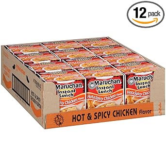 Maruchan Instant Lunch Hot & Spicy Chicken, Ramen Noodle Soup, Microwaveable Meal, 2.25 Oz, 12 Count