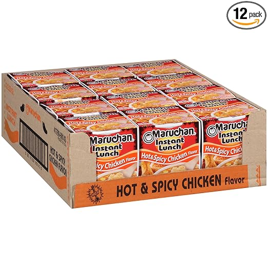 Maruchan Instant Lunch Hot & Spicy Chicken, Ramen Noodle Soup, Microwaveable Meal, 2.25 Oz, 12 Count