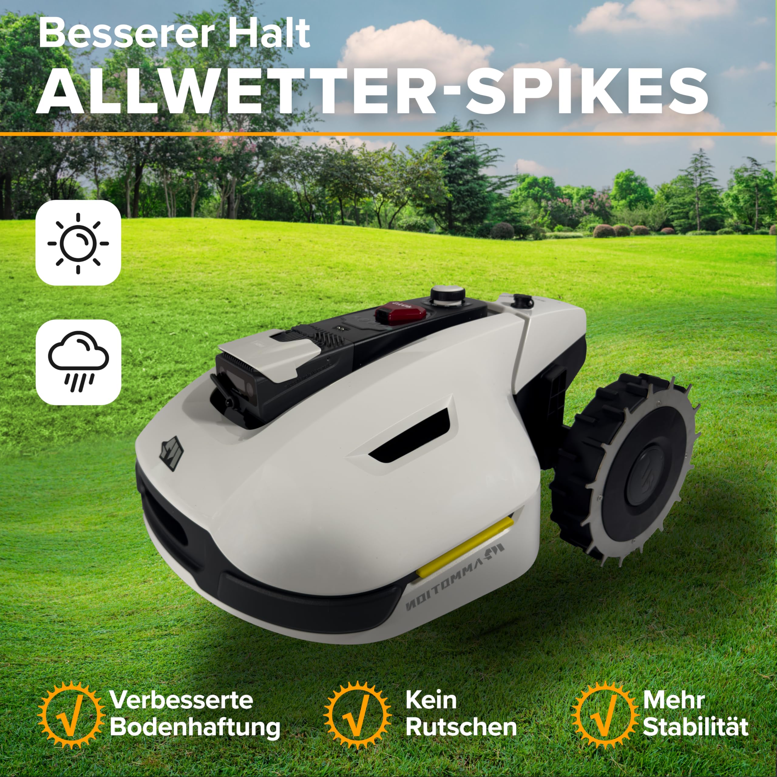 Pinchos para MAMMOTION YUKA 1500 y 2000 – Acero inoxidable – Tornillos avellanados – Antideslizante para robot cortacésped – 8 x tornillos y espaciadores – Ayuda de tracción y accesorios de
