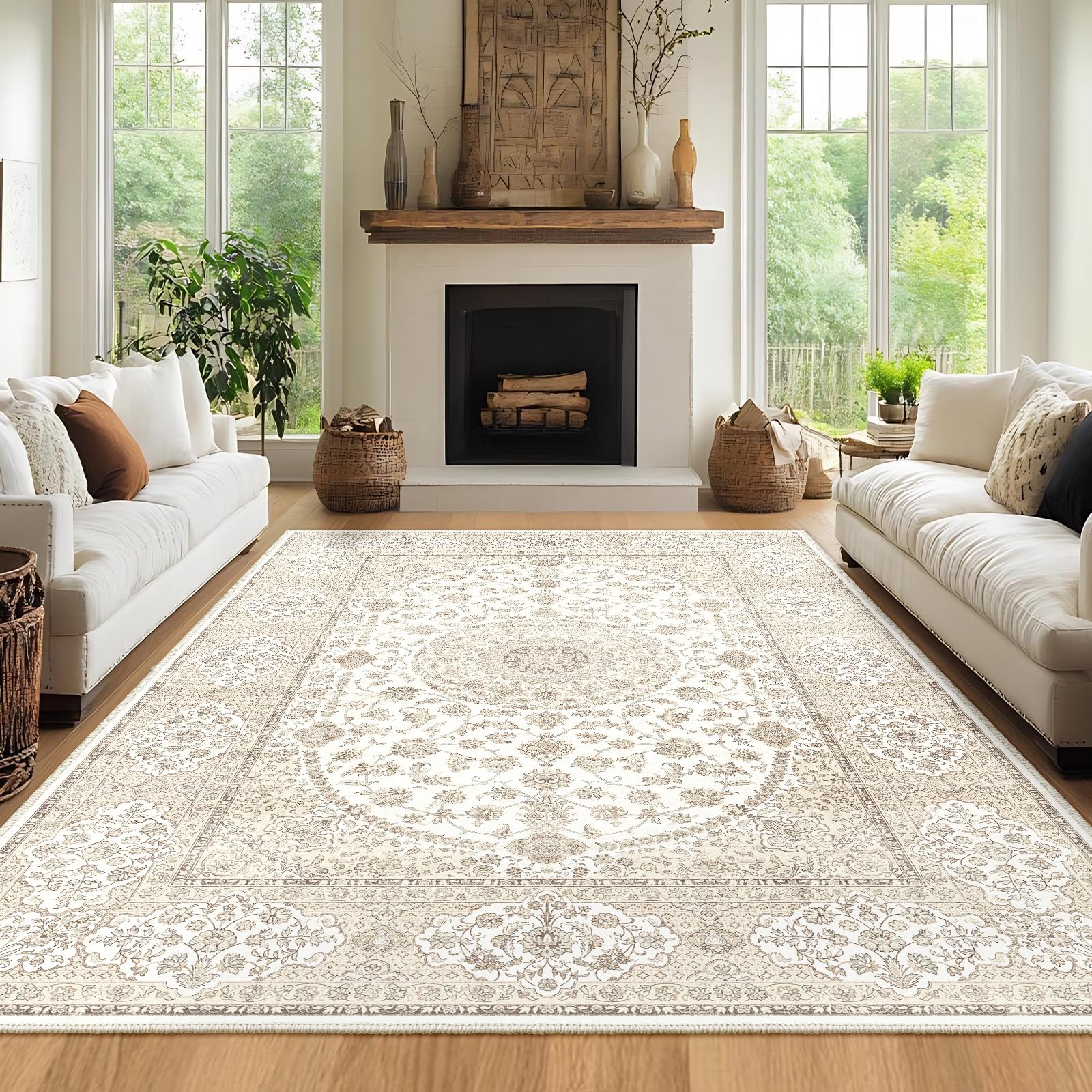 phonzenuo 200x300cm Area Rug Non Slip Boho large Indoor Rug Bedside Rug for Living Room Bedroom (Cream)